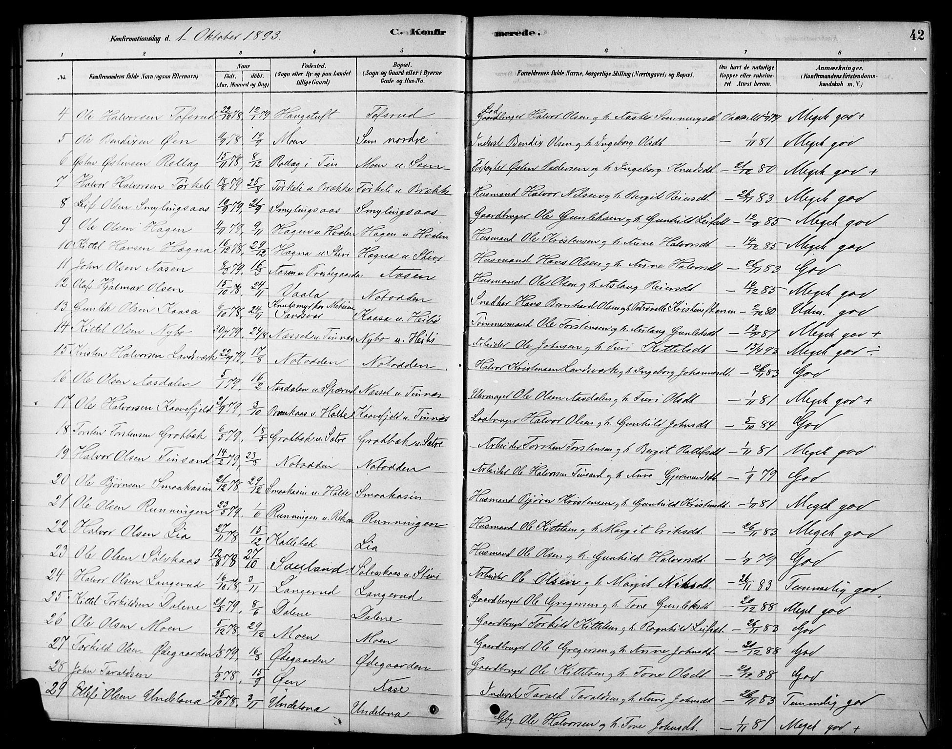 Heddal kirkebøker, SAKO/A-268/F/Fa/L0009: Parish register (official) no. I 9, 1878-1903, p. 42