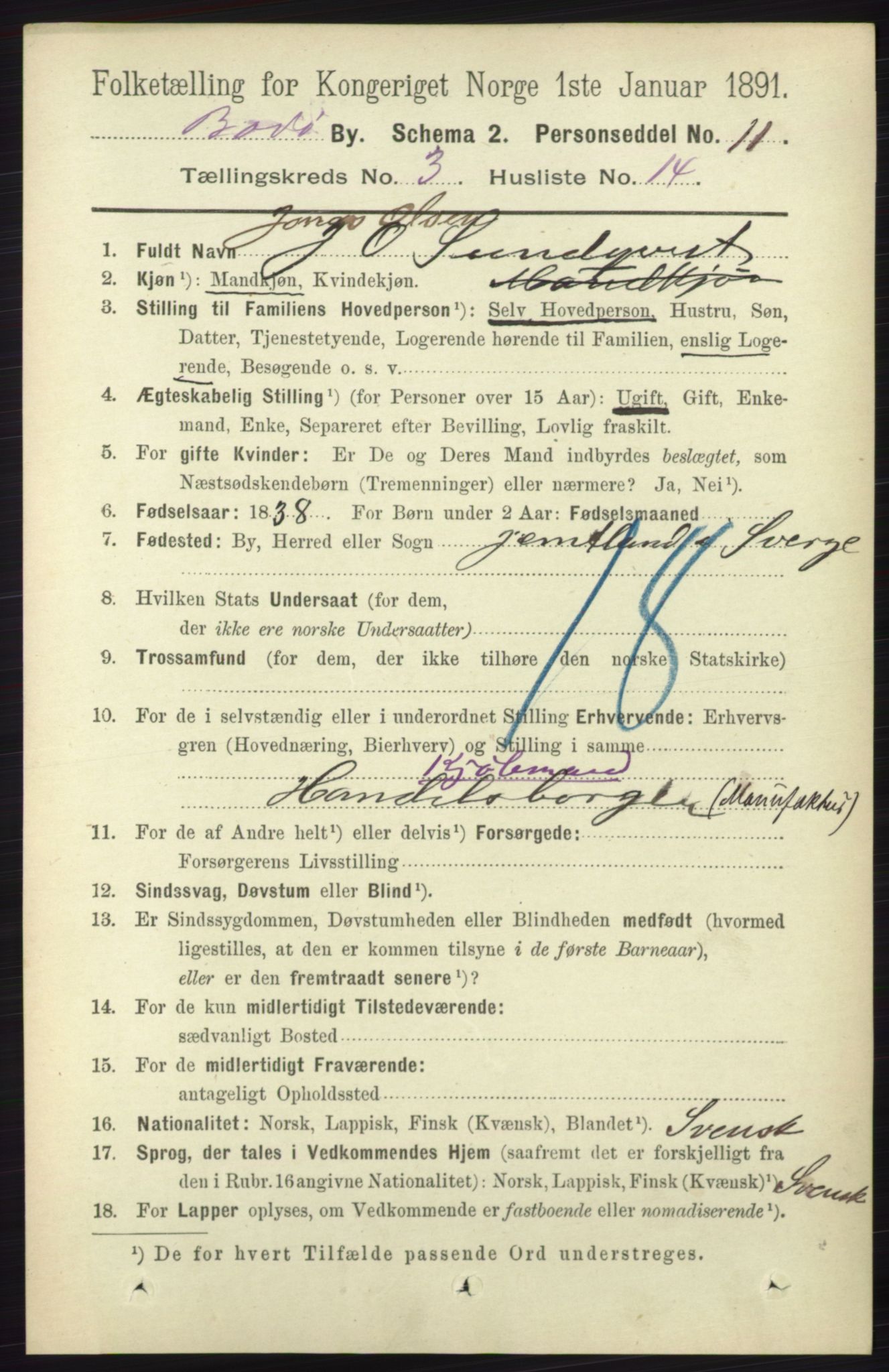 RA, 1891 census for 1804 Bodø, 1891, p. 2190