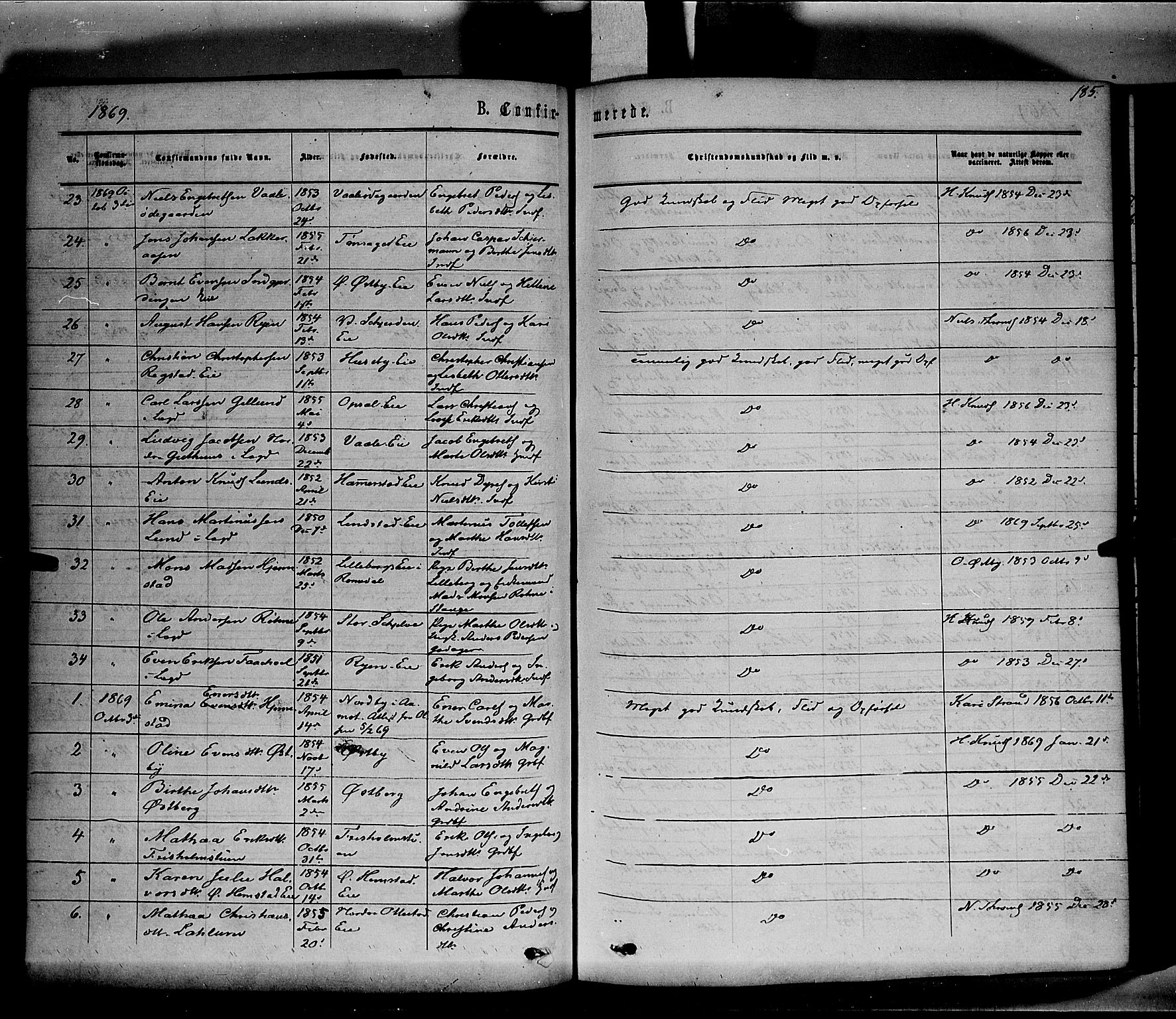 Stange prestekontor, SAH/PREST-002/K/L0013: Parish register (official) no. 13, 1862-1879, p. 185
