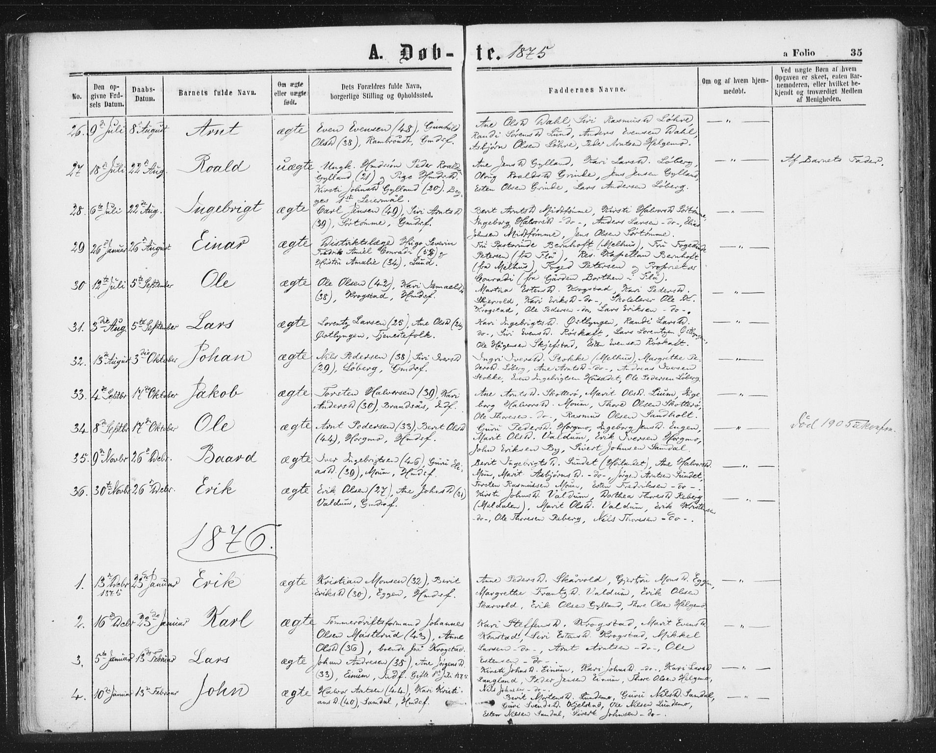 Ministerialprotokoller, klokkerbøker og fødselsregistre - Sør-Trøndelag, SAT/A-1456/692/L1104: Parish register (official) no. 692A04, 1862-1878, p. 35