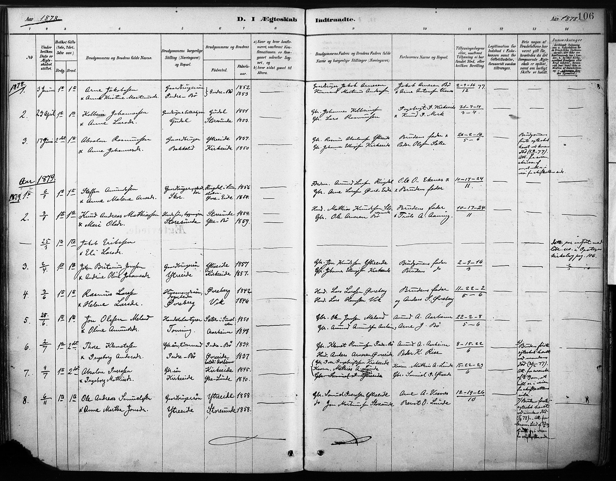 Stryn Sokneprestembete, SAB/A-82501: Parish register (official) no. B 1, 1878-1907, p. 106