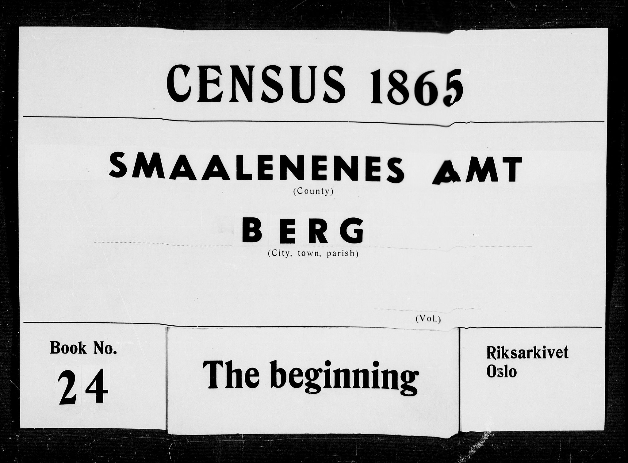 RA, 1865 census for Berg, 1865, p. 1