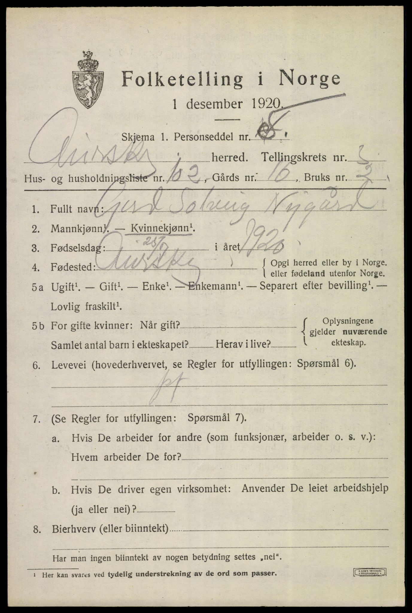 SAO, 1920 census for Aurskog, 1920, p. 4710