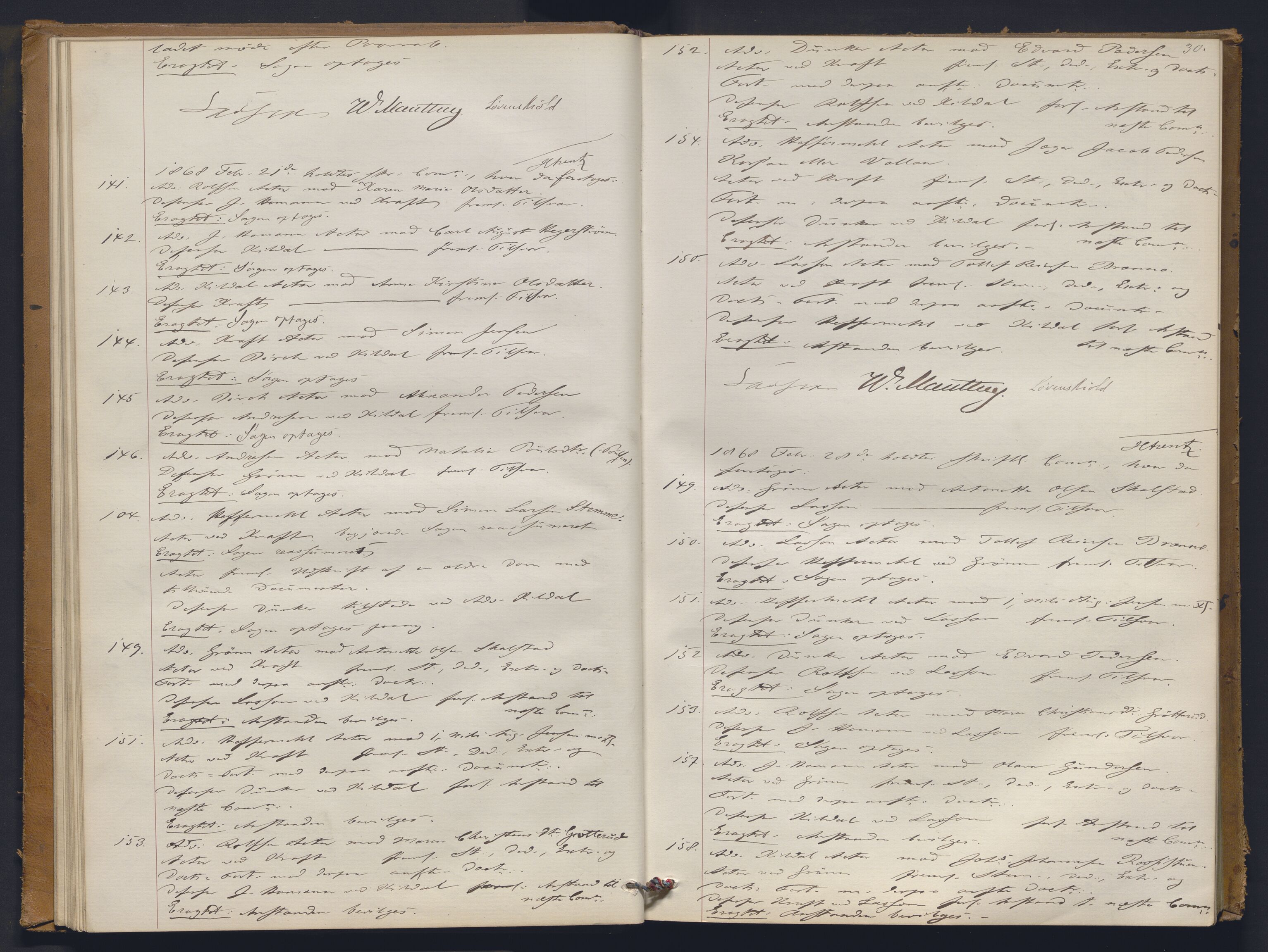 Høyesterett, AV/RA-S-1002/E/Ef/L0012: Protokoll over saker som gikk til skriftlig behandling, 1867-1873, p. 29b-30a