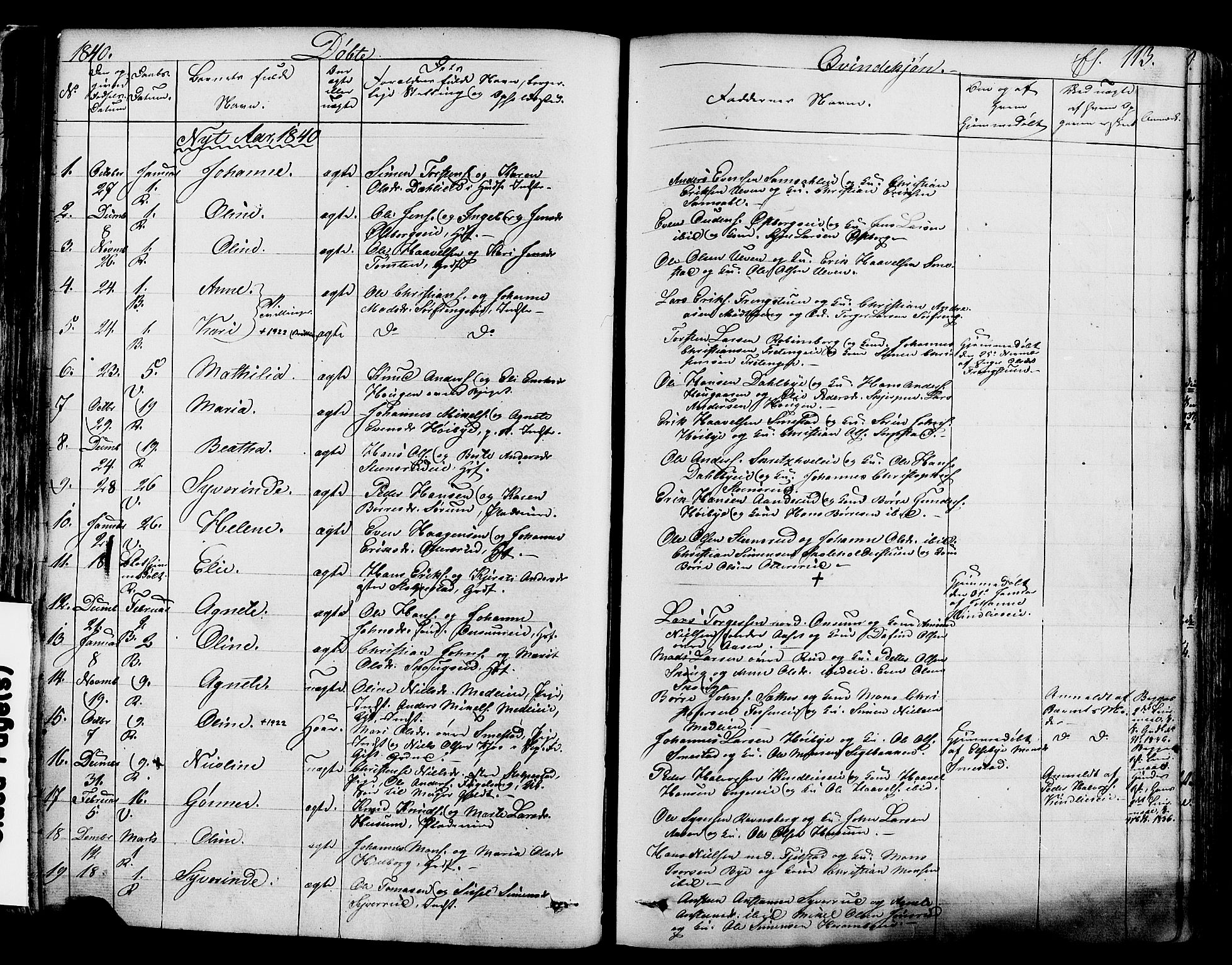 Ringsaker prestekontor, SAH/PREST-014/K/Ka/L0008: Parish register (official) no. 8, 1837-1850, p. 113