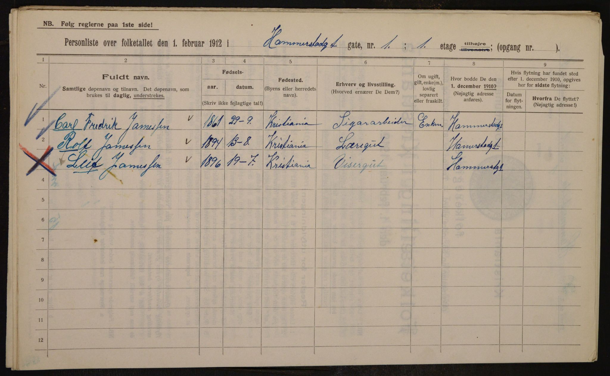 OBA, Municipal Census 1912 for Kristiania, 1912, p. 34492