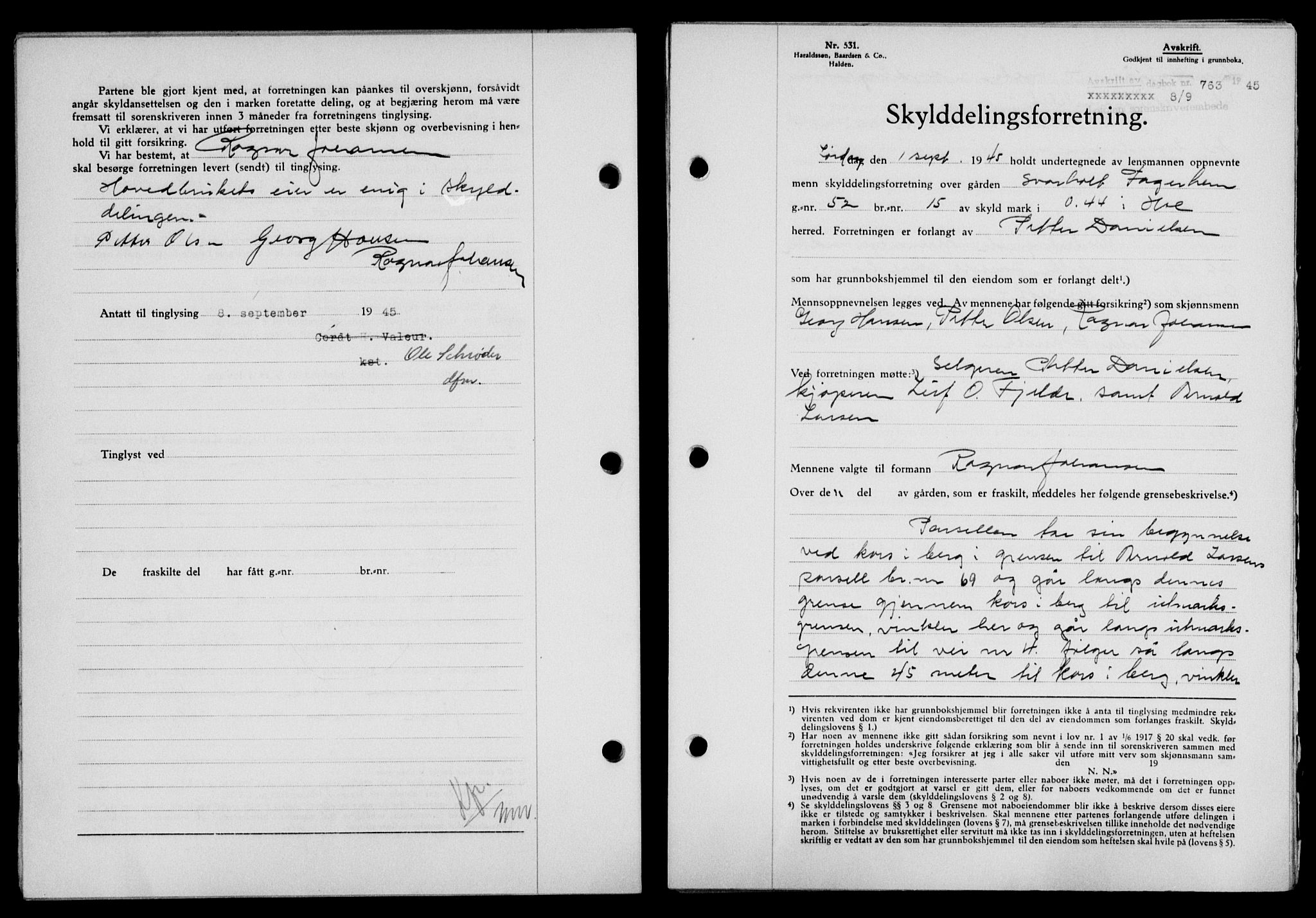 Lofoten sorenskriveri, SAT/A-0017/1/2/2C/L0013a: Mortgage book no. 13a, 1944-1946, Diary no: : 763/1945