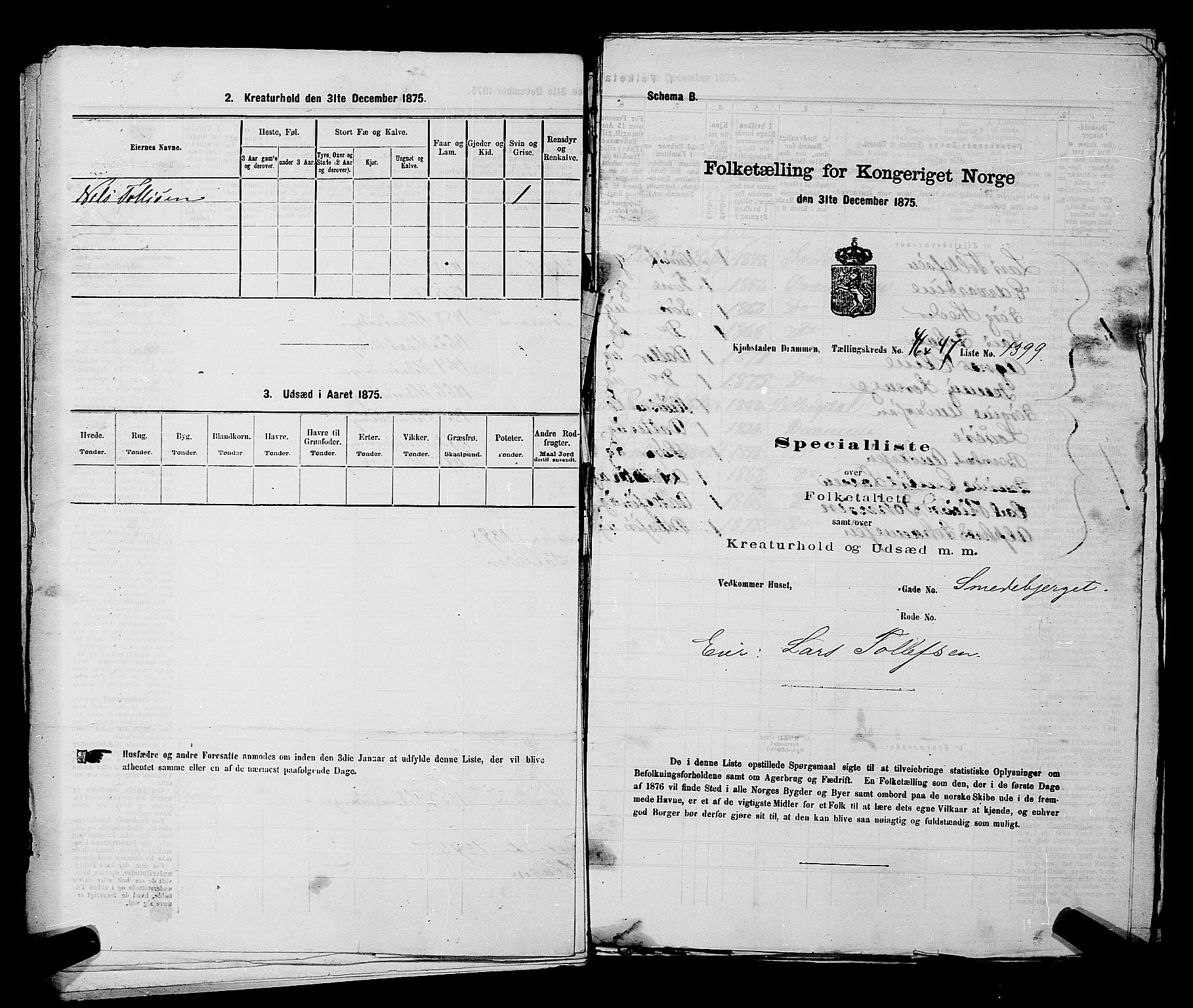 SAKO, 1875 census for 0602 Drammen, 1875, p. 3770
