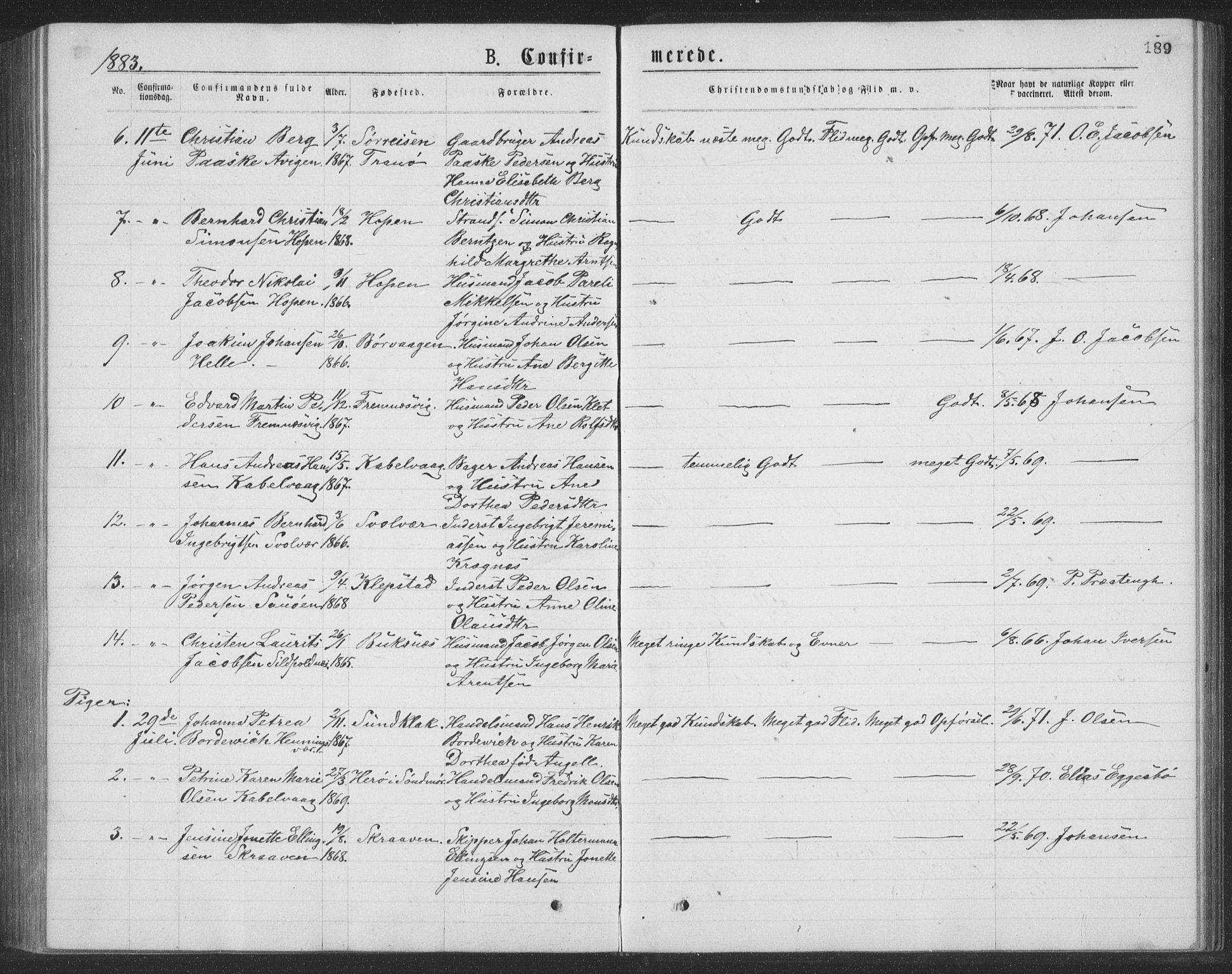 Ministerialprotokoller, klokkerbøker og fødselsregistre - Nordland, AV/SAT-A-1459/874/L1075: Parish register (copy) no. 874C04, 1876-1883, p. 189