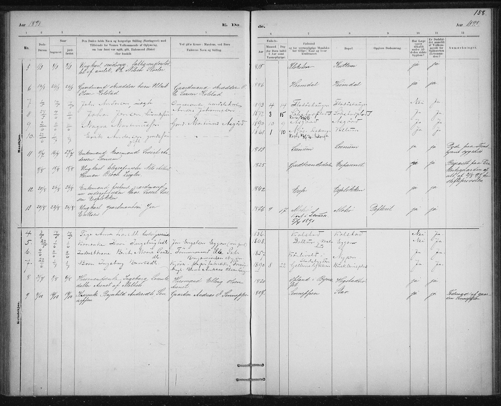 Ministerialprotokoller, klokkerbøker og fødselsregistre - Sør-Trøndelag, AV/SAT-A-1456/613/L0392: Parish register (official) no. 613A01, 1887-1906, p. 158