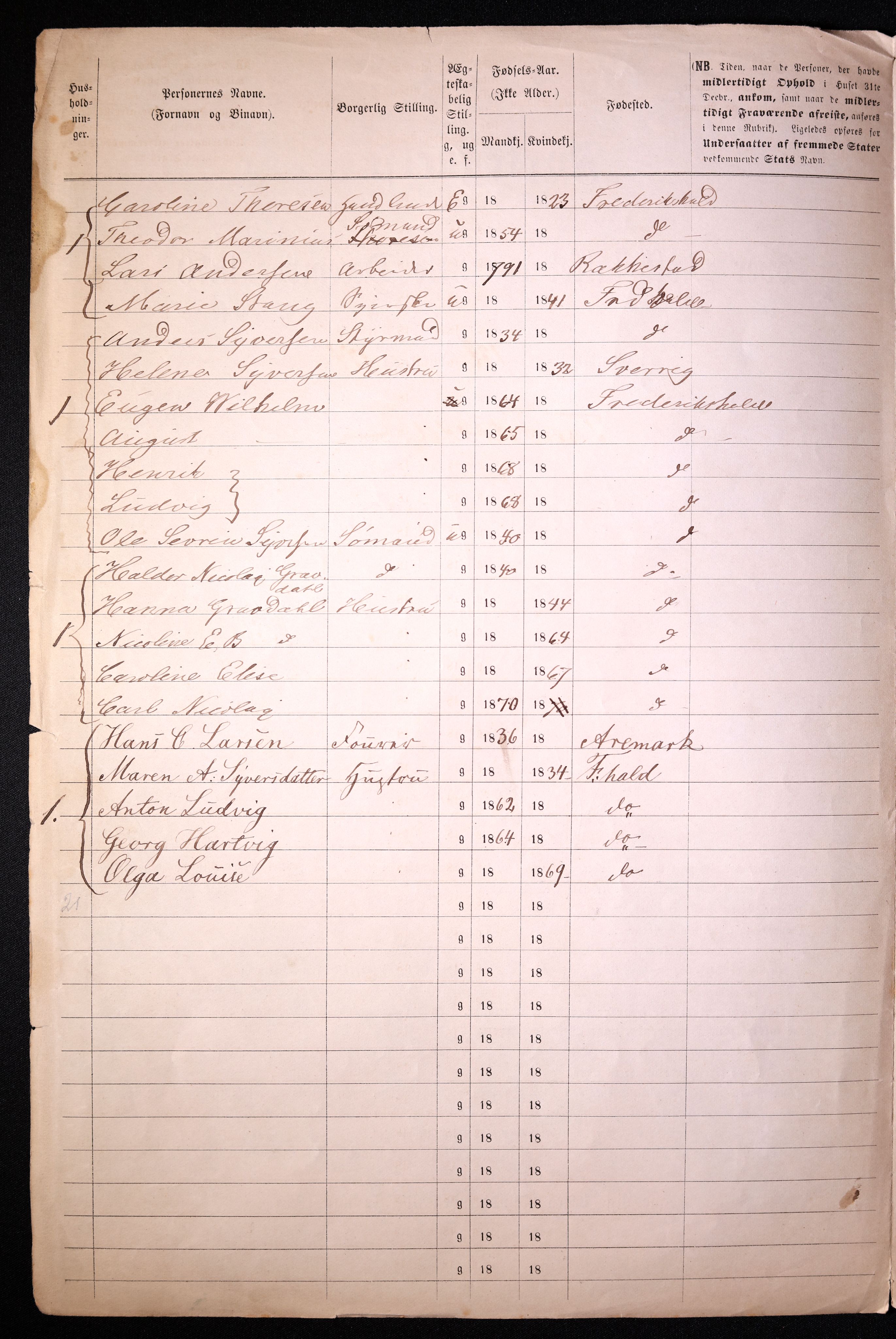 RA, 1870 census for 0101 Fredrikshald, 1870, p. 23