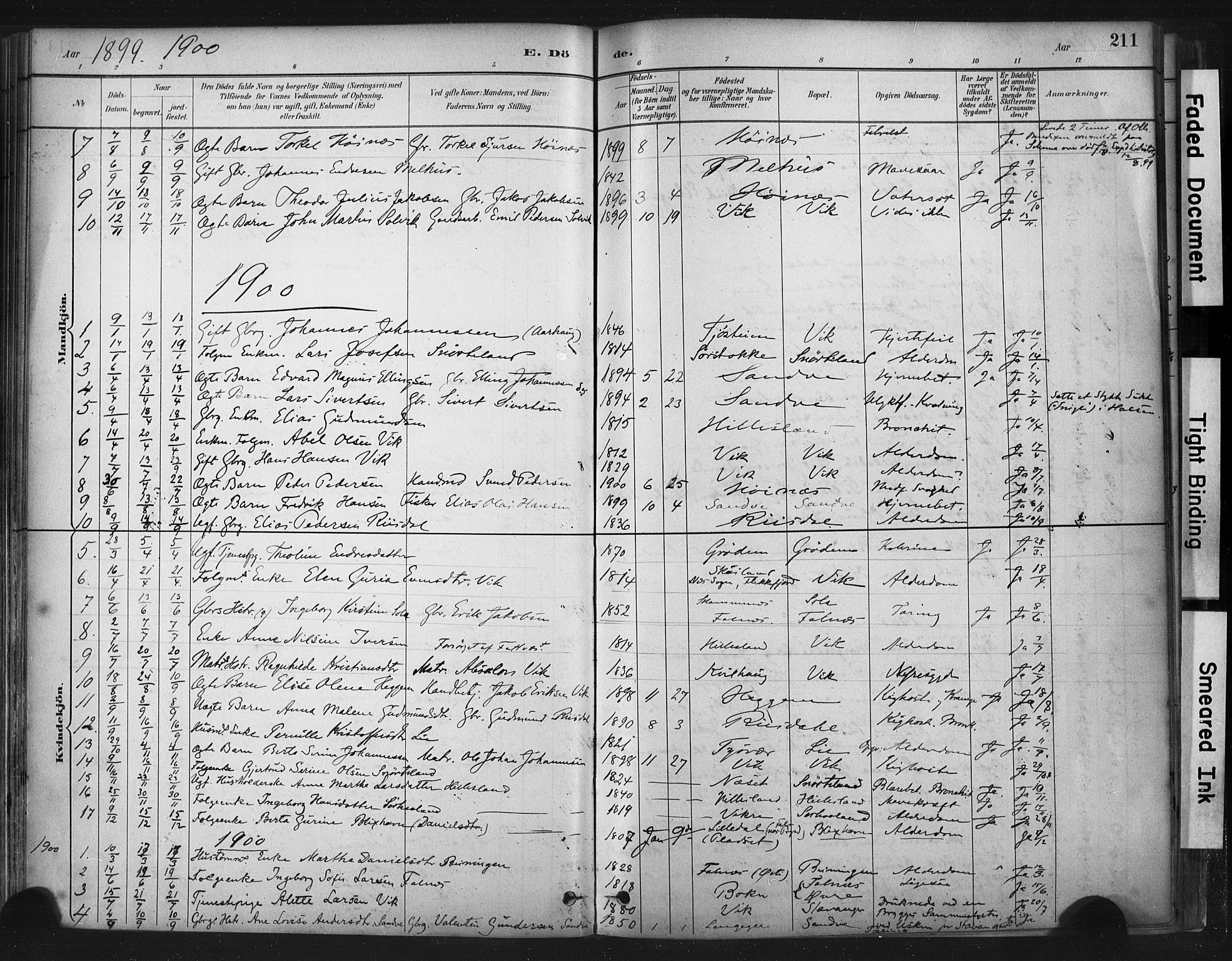 Skudenes sokneprestkontor, AV/SAST-A -101849/H/Ha/Haa/L0009: Parish register (official) no. A 6, 1882-1912, p. 211