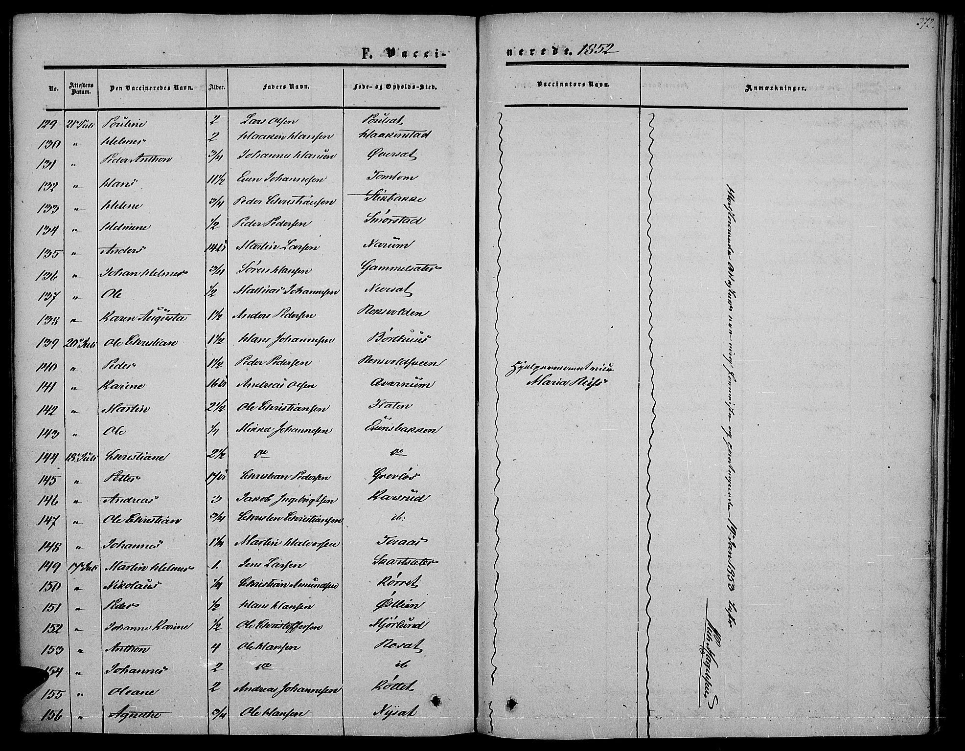 Vestre Toten prestekontor, SAH/PREST-108/H/Ha/Haa/L0005: Parish register (official) no. 5, 1850-1855, p. 372