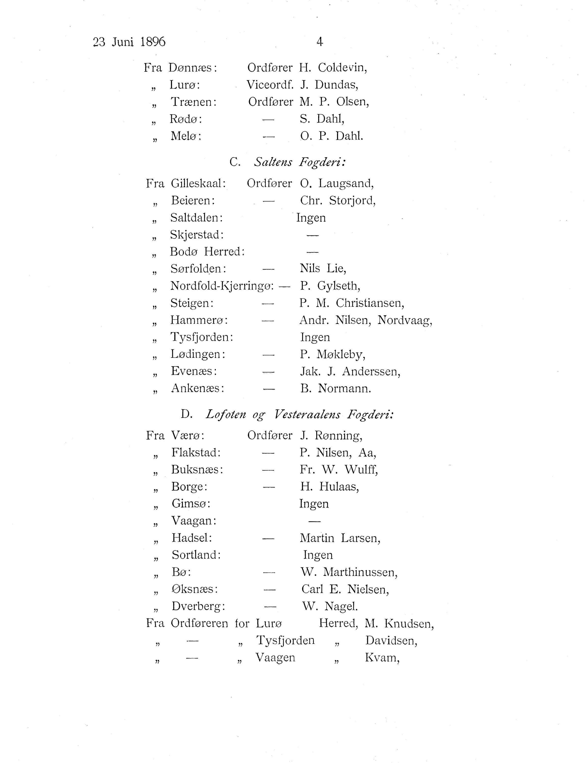 Nordland Fylkeskommune. Fylkestinget, AIN/NFK-17/176/A/Ac/L0019: Fylkestingsforhandlinger 1896, 1896