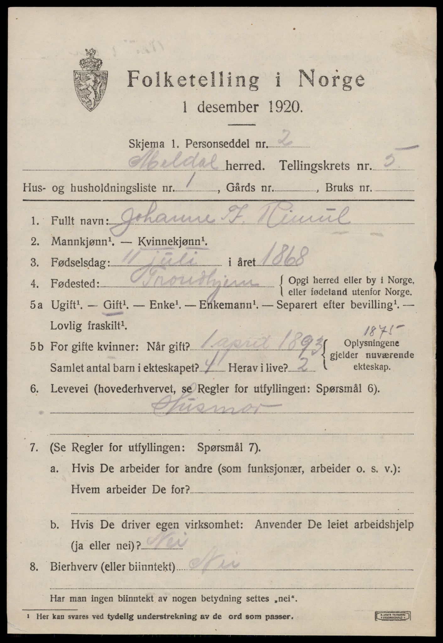 SAT, 1920 census for Meldal, 1920, p. 4441