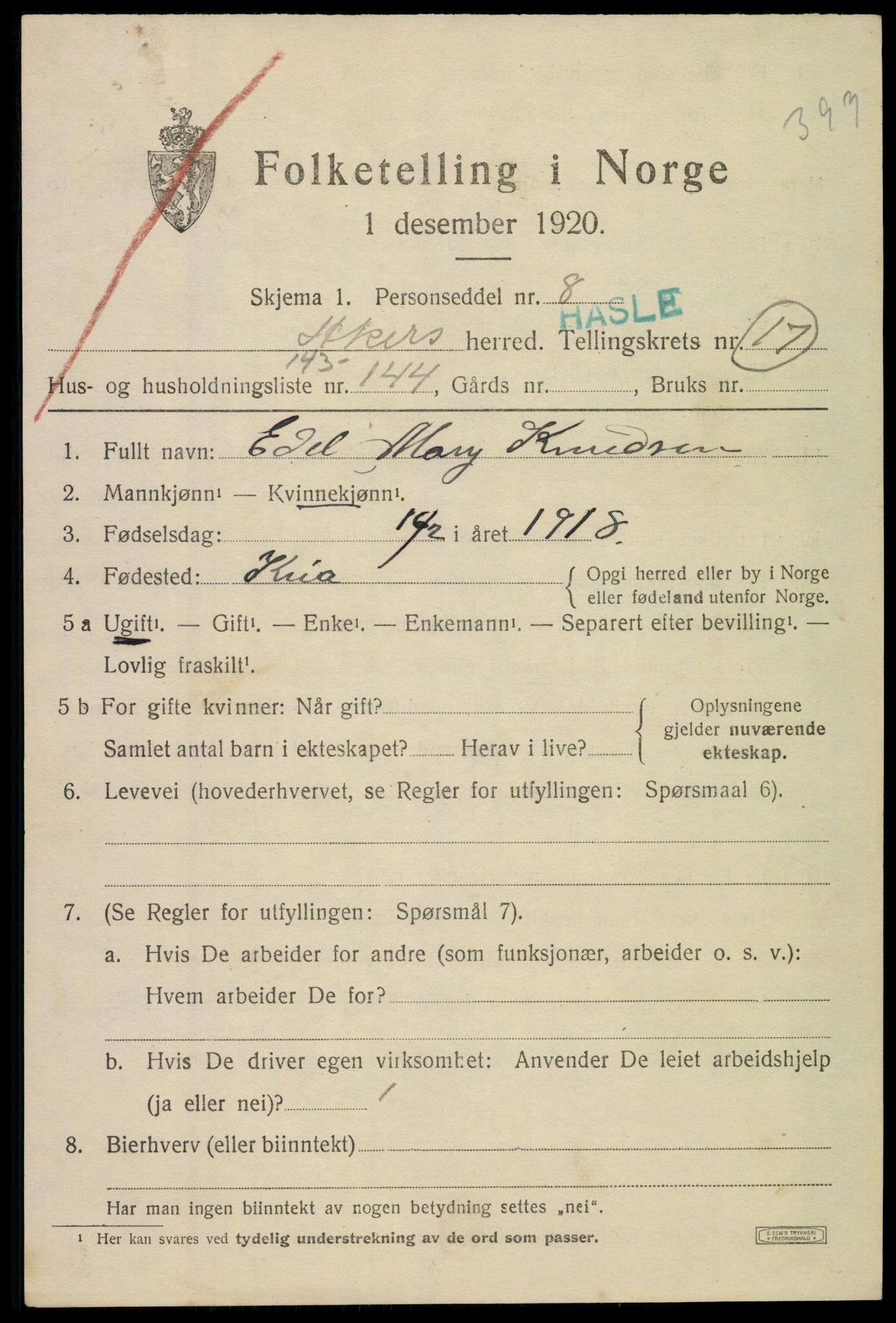 SAO, 1920 census for Aker, 1920, p. 108732