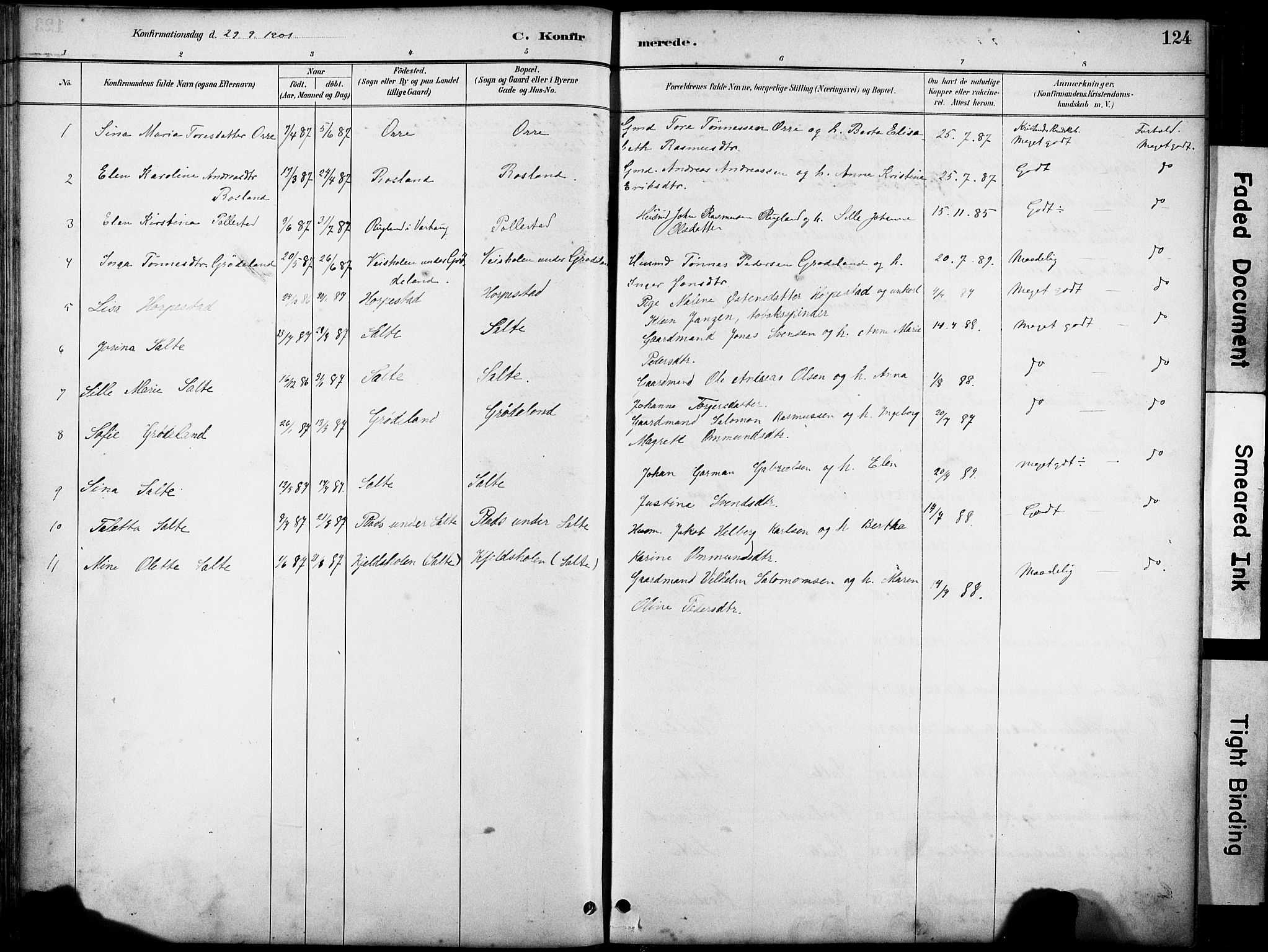 Klepp sokneprestkontor, AV/SAST-A-101803/001/3/30BA/L0007: Parish register (official) no. A 8, 1886-1912, p. 124