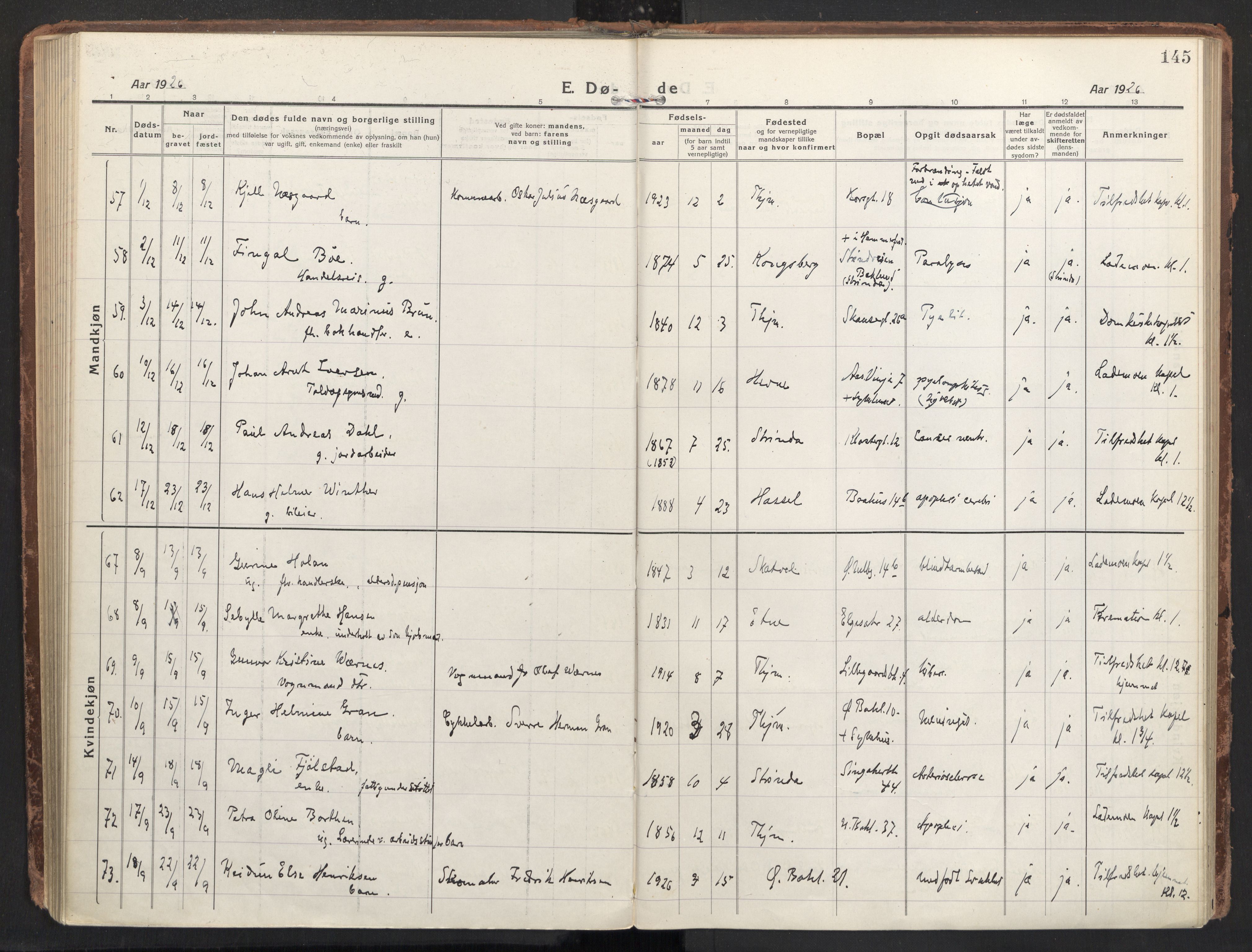 Ministerialprotokoller, klokkerbøker og fødselsregistre - Sør-Trøndelag, AV/SAT-A-1456/604/L0207: Parish register (official) no. 604A27, 1917-1933, p. 145