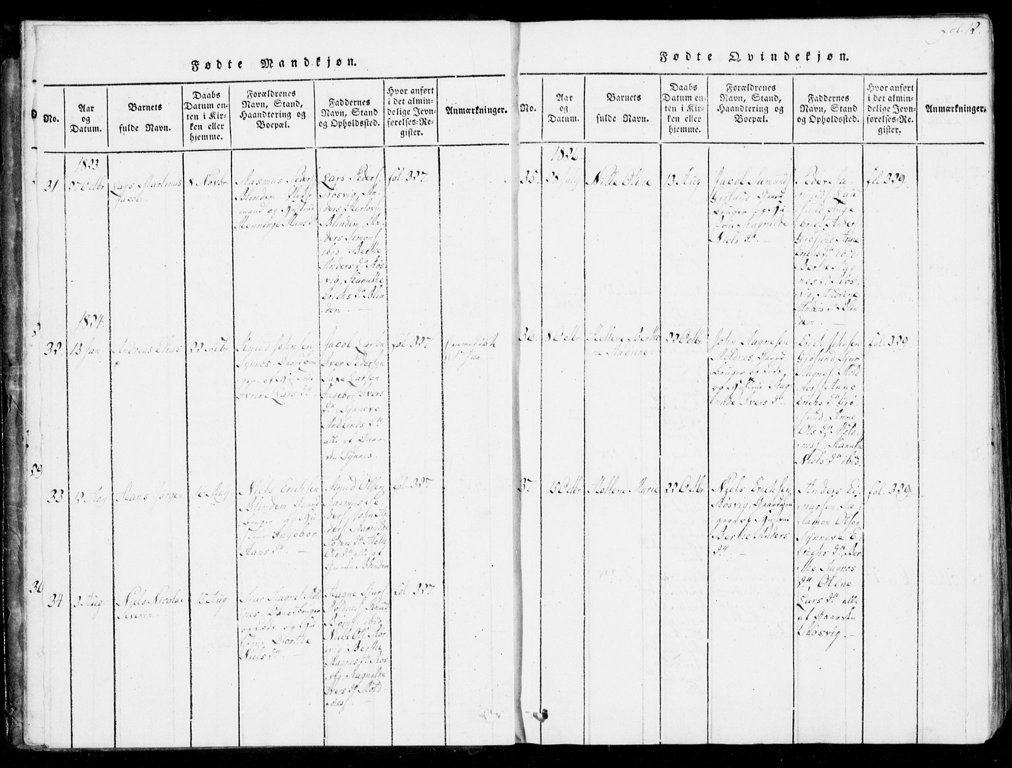 Ministerialprotokoller, klokkerbøker og fødselsregistre - Møre og Romsdal, SAT/A-1454/537/L0517: Parish register (official) no. 537A01, 1818-1862, p. 12