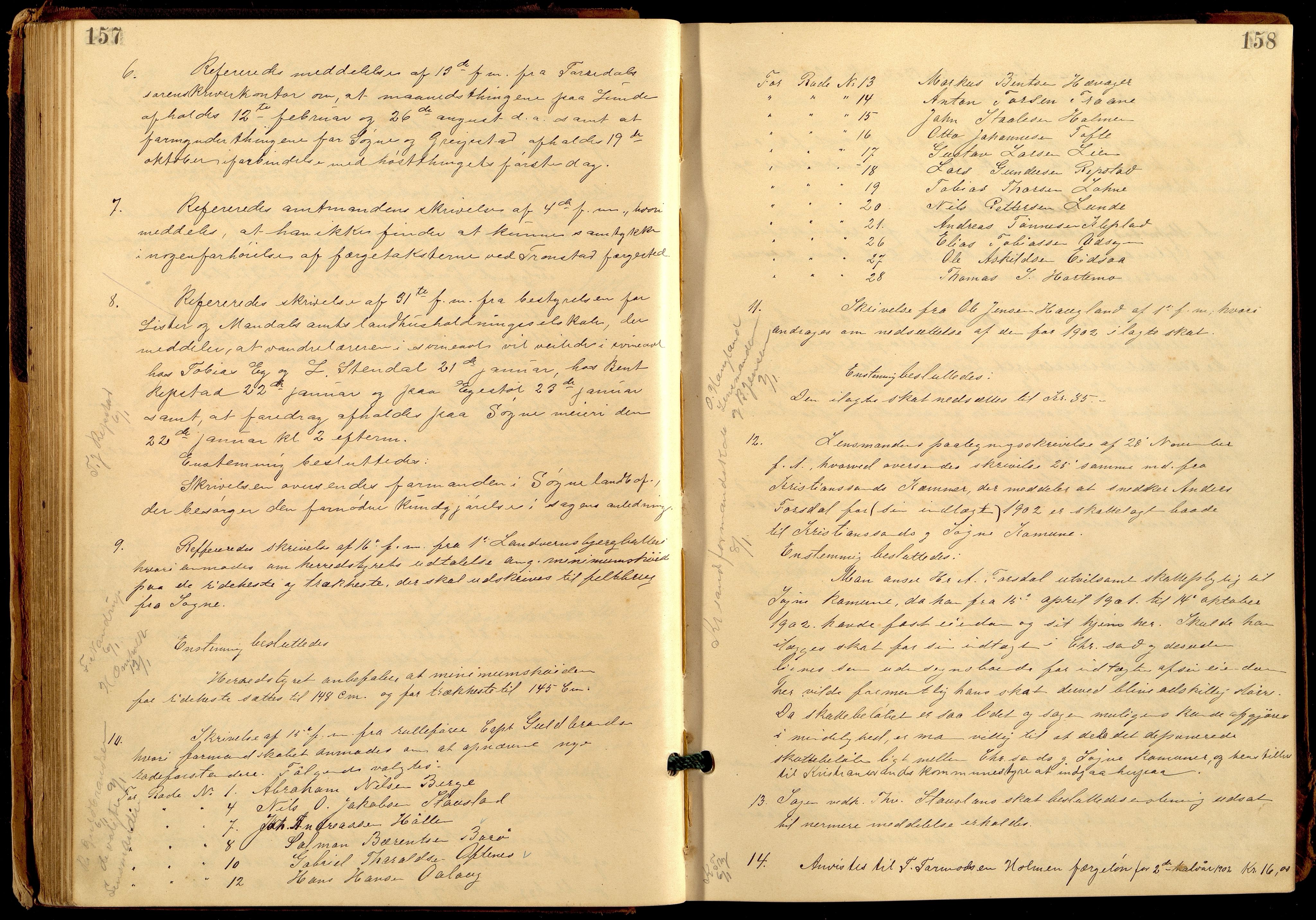 Søgne og Greipstad kommune - Formannskapet, ARKSOR/1018SG120/A/L0006: Møtebok (d), 1901-1909, p. 157-158
