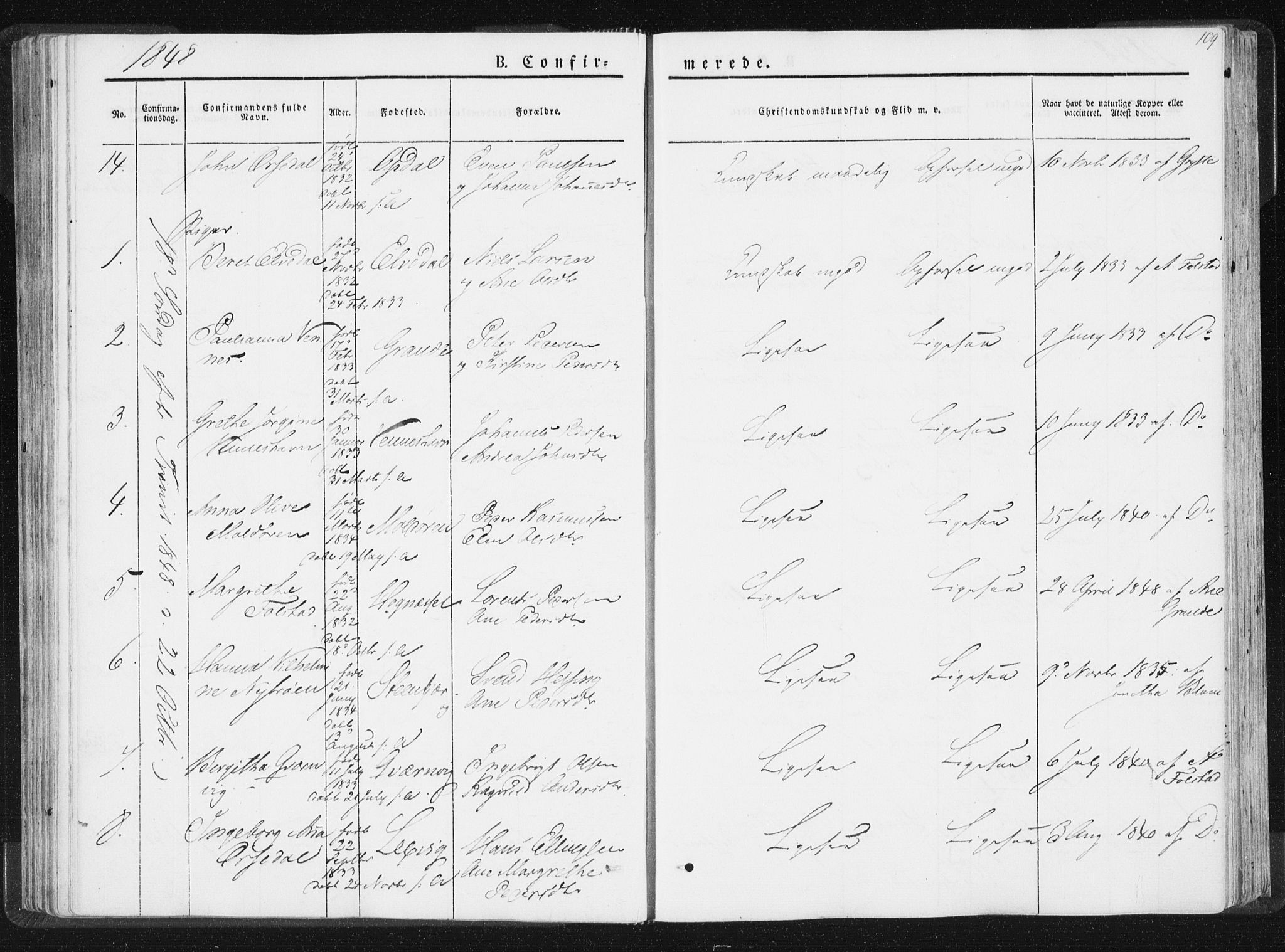 Ministerialprotokoller, klokkerbøker og fødselsregistre - Nord-Trøndelag, SAT/A-1458/744/L0418: Parish register (official) no. 744A02, 1843-1866, p. 109