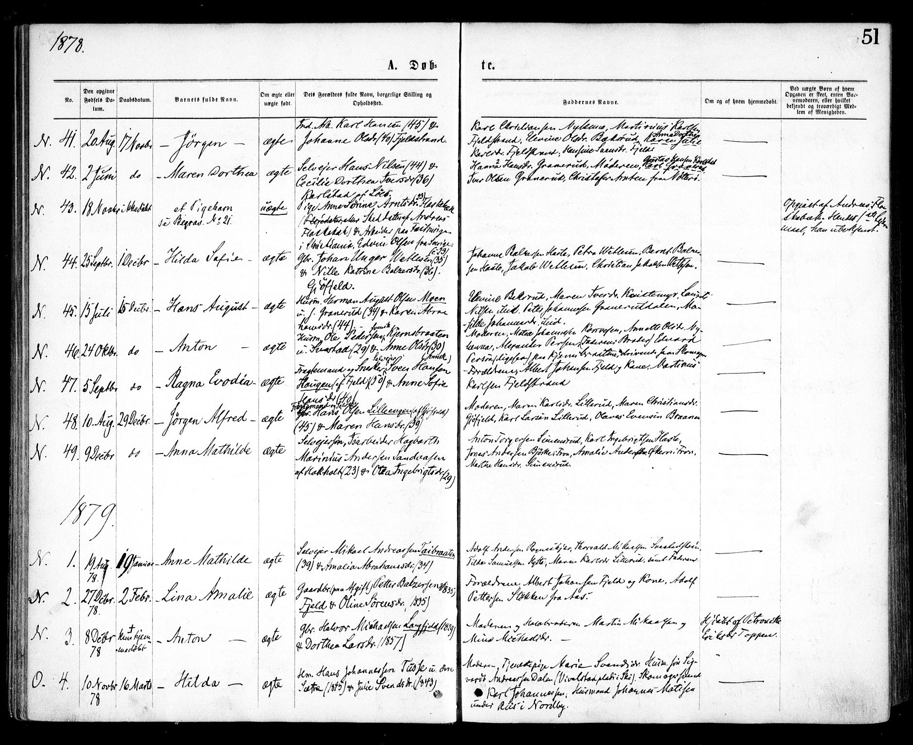 Nesodden prestekontor Kirkebøker, SAO/A-10013/F/Fa/L0008: Parish register (official) no. I 8, 1869-1879, p. 51