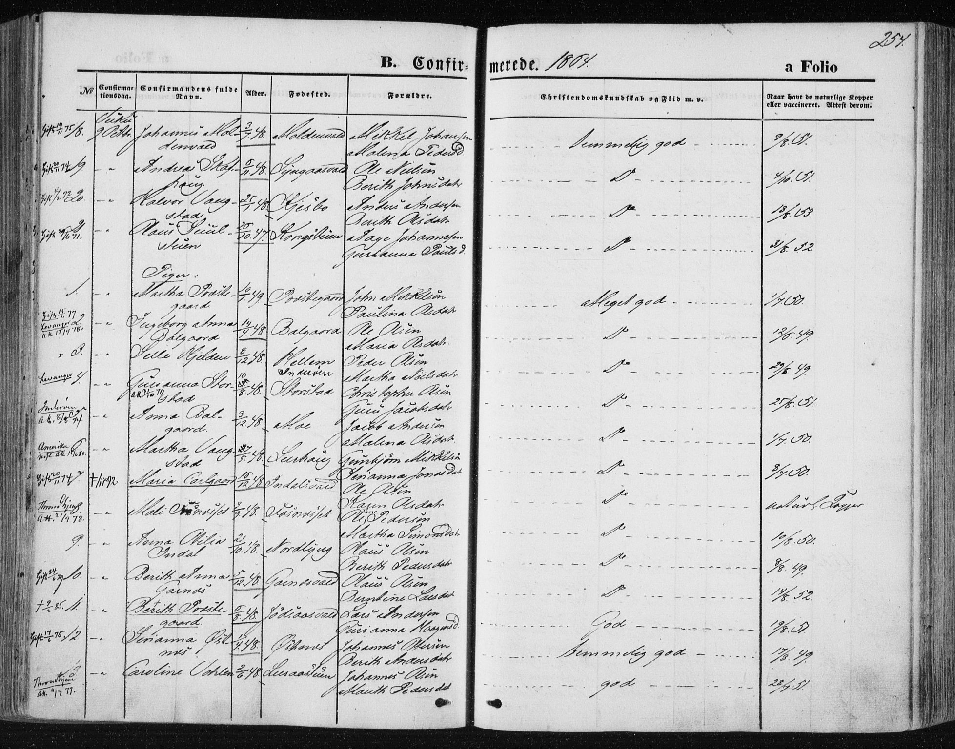 Ministerialprotokoller, klokkerbøker og fødselsregistre - Nord-Trøndelag, AV/SAT-A-1458/723/L0241: Parish register (official) no. 723A10, 1860-1869, p. 254