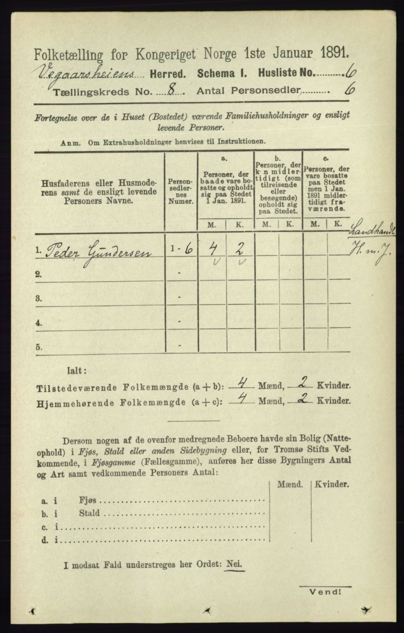 RA, 1891 census for 0912 Vegårshei, 1891, p. 1502