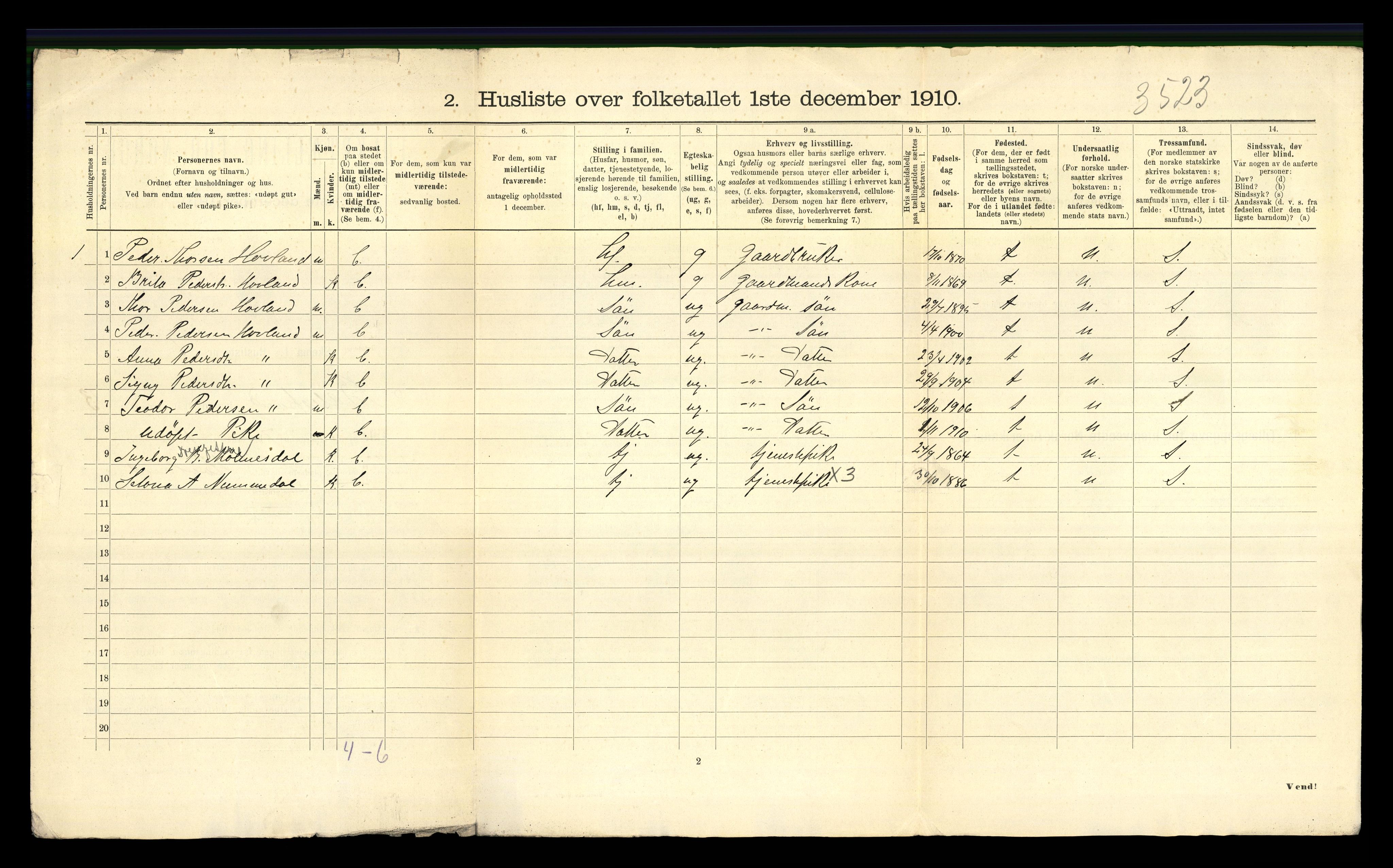 RA, 1910 census for Balestrand, 1910, p. 831