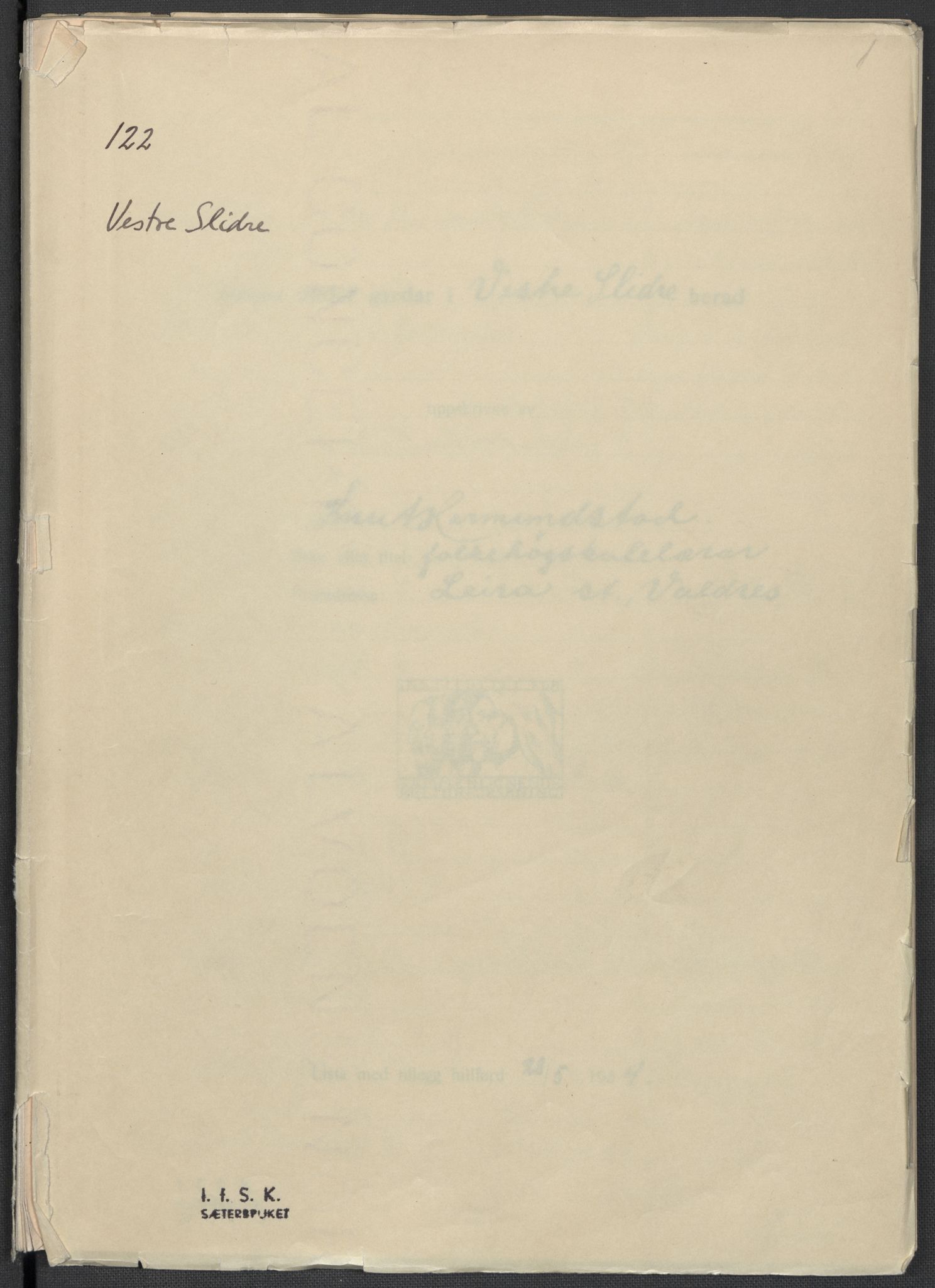 Instituttet for sammenlignende kulturforskning, RA/PA-0424/F/Fc/L0005/0002: Eske B5: / Oppland (perm XI), 1934-1935, p. 1