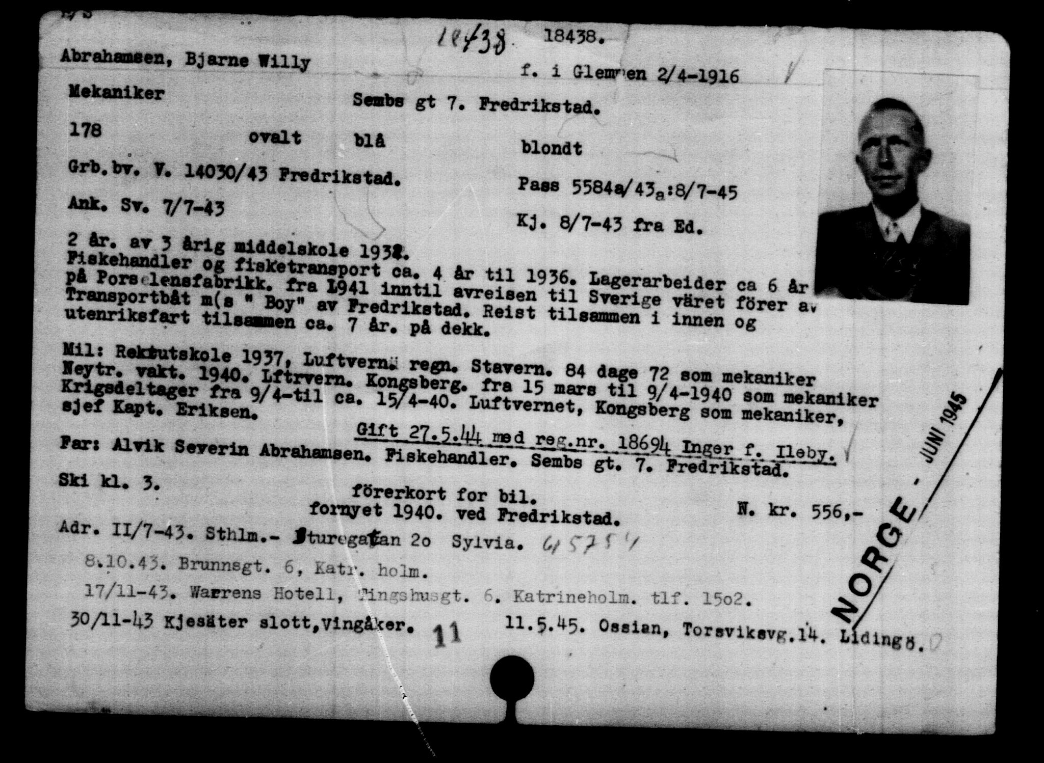 Utenriksstasjonene, Legasjonen i Stockholm, Flyktningkontoret, AV/RA-S-6753/V/Va/L0008: Kjesäterkartoteket, flyktninger med registreringsnr. 15700-18547, 1940-1945, p. 3088