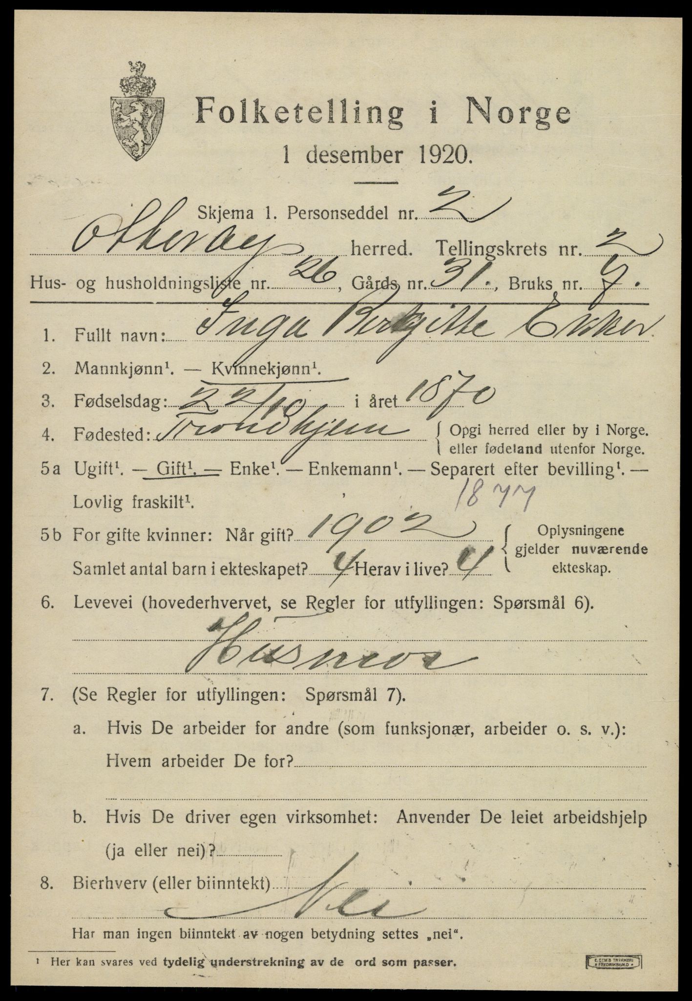 SAT, 1920 census for Otterøy, 1920, p. 1395