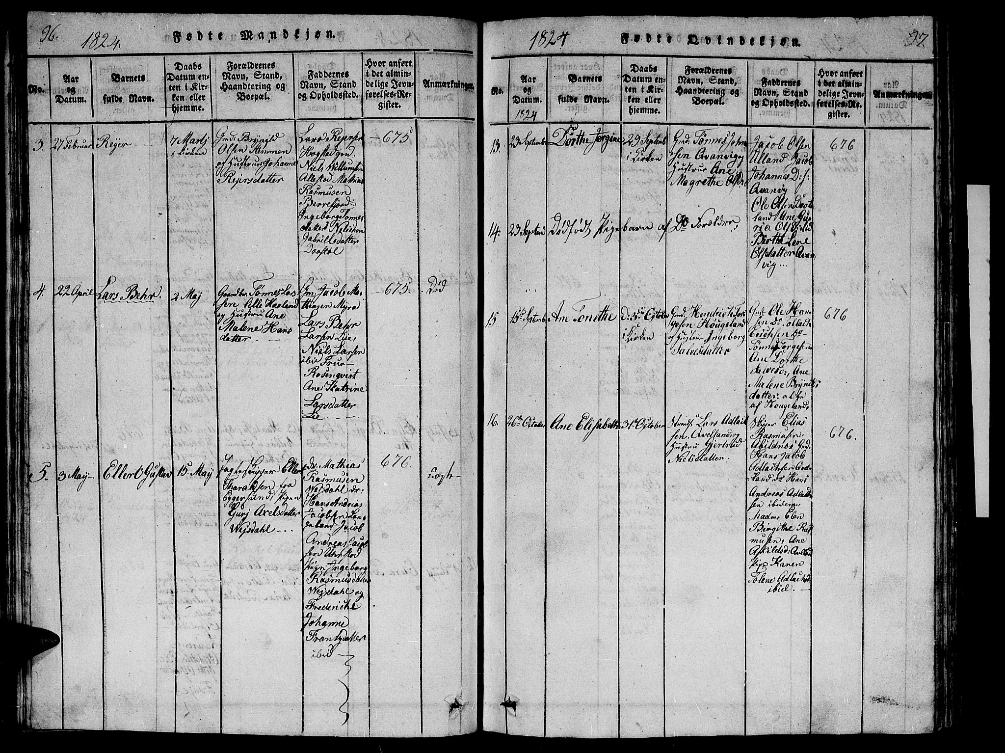 Flekkefjord sokneprestkontor, AV/SAK-1111-0012/F/Fb/Fbb/L0001: Parish register (copy) no. B 1, 1815-1830, p. 96-97