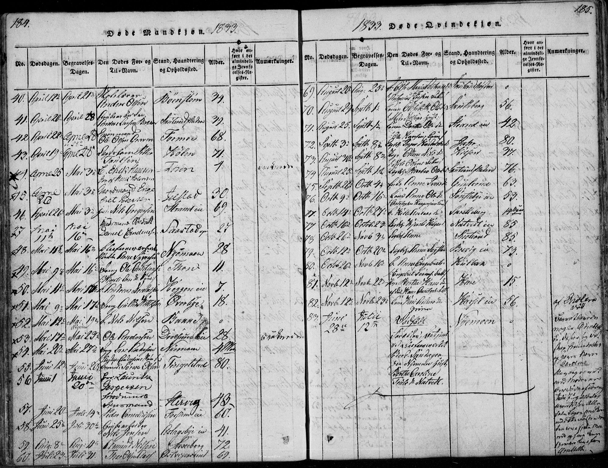 Modum kirkebøker, AV/SAKO-A-234/F/Fa/L0006: Parish register (official) no. 6, 1832-1841, p. 184-185