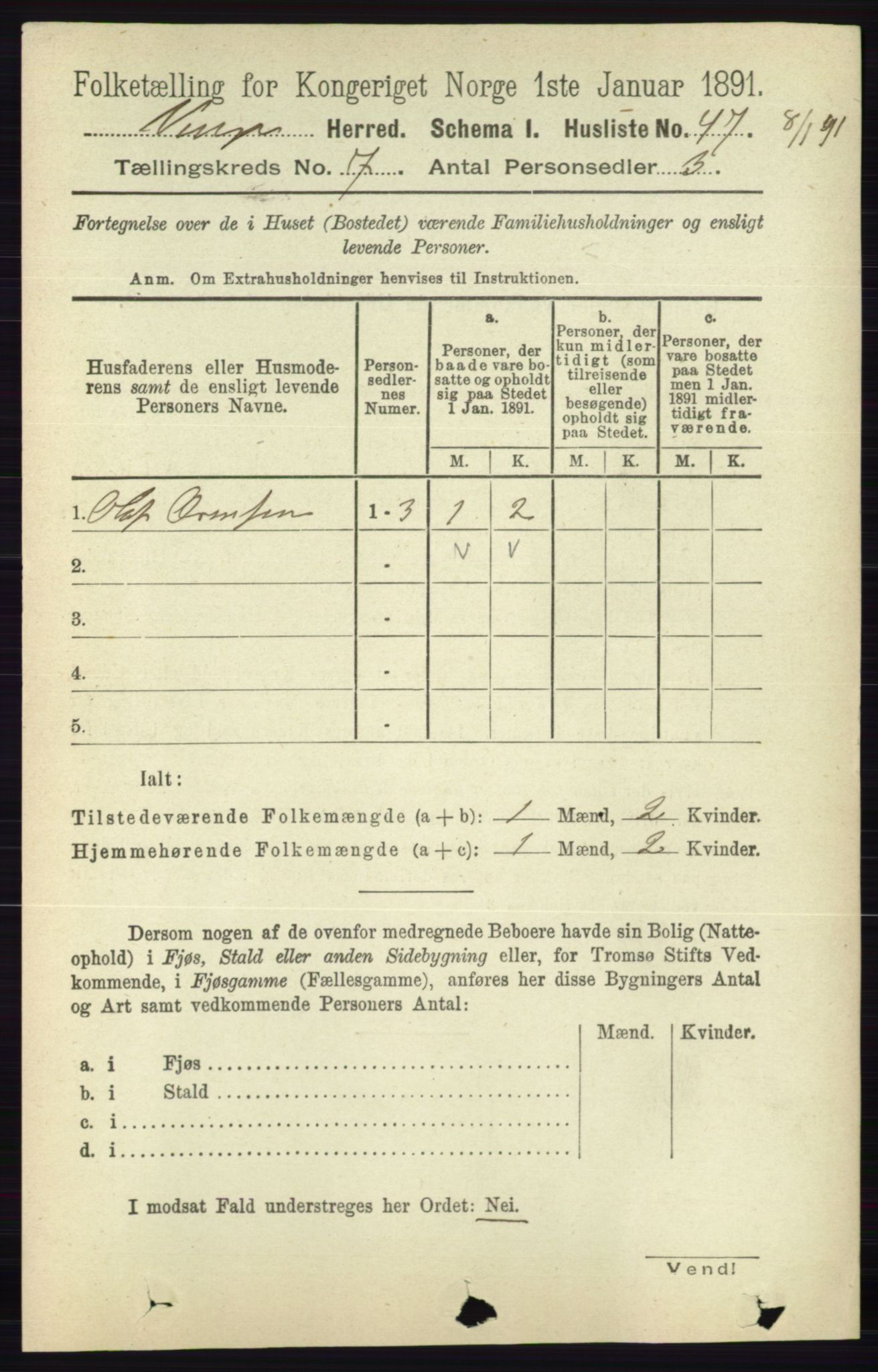 RA, 1891 census for 0834 Vinje, 1891, p. 1796