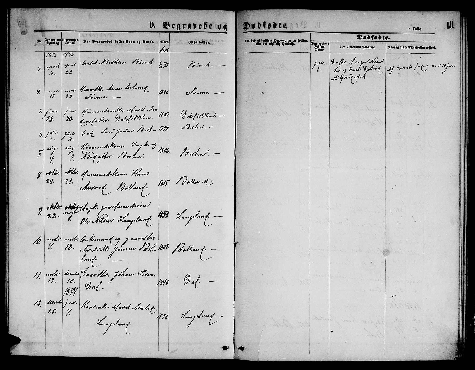 Ministerialprotokoller, klokkerbøker og fødselsregistre - Sør-Trøndelag, AV/SAT-A-1456/693/L1122: Parish register (copy) no. 693C03, 1870-1886, p. 111