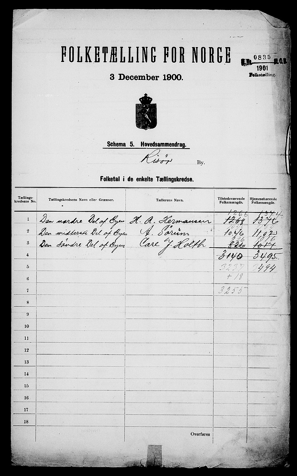 SAK, 1900 census for Risør, 1900, p. 2