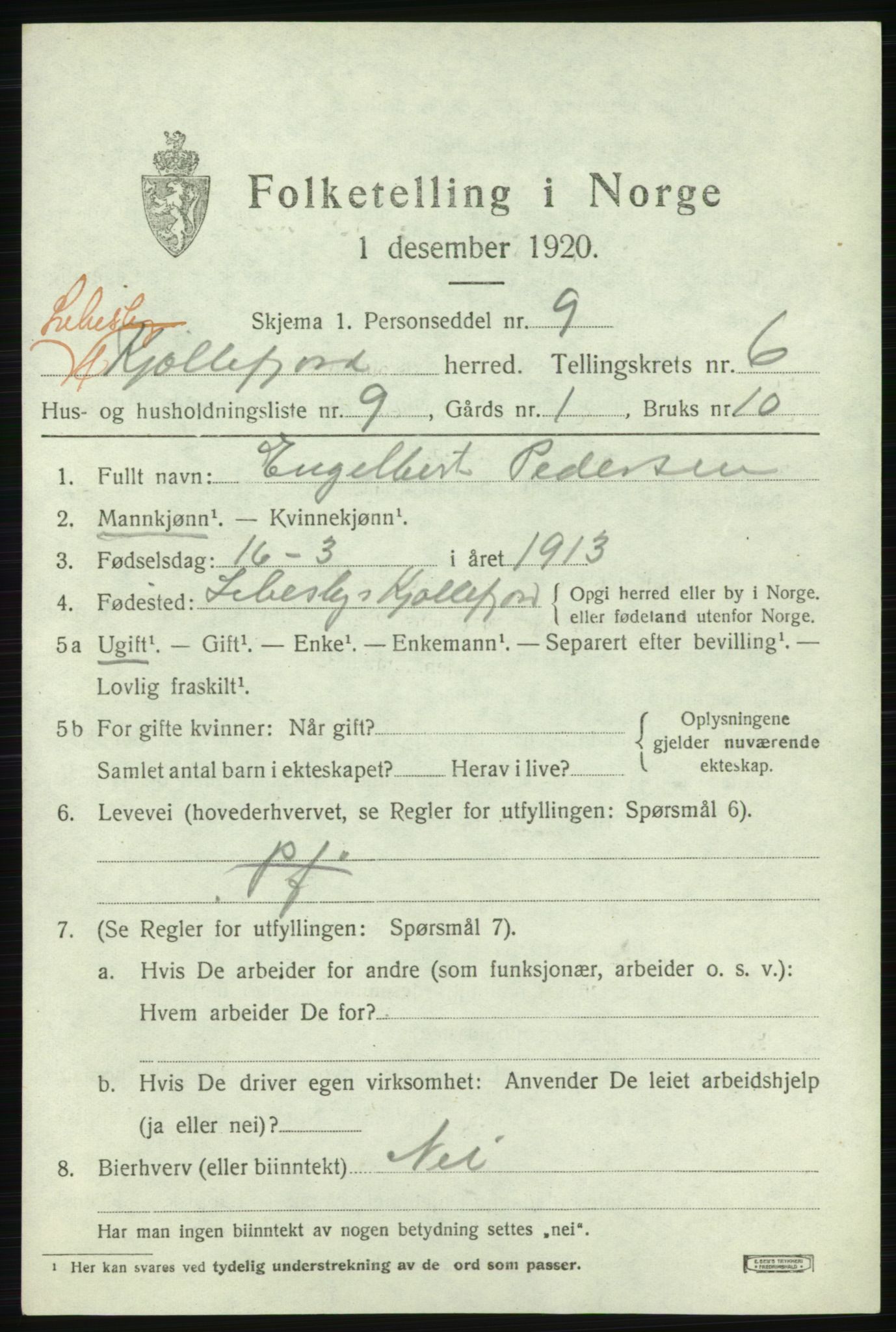 SATØ, 1920 census for Lebesby, 1920, p. 3171