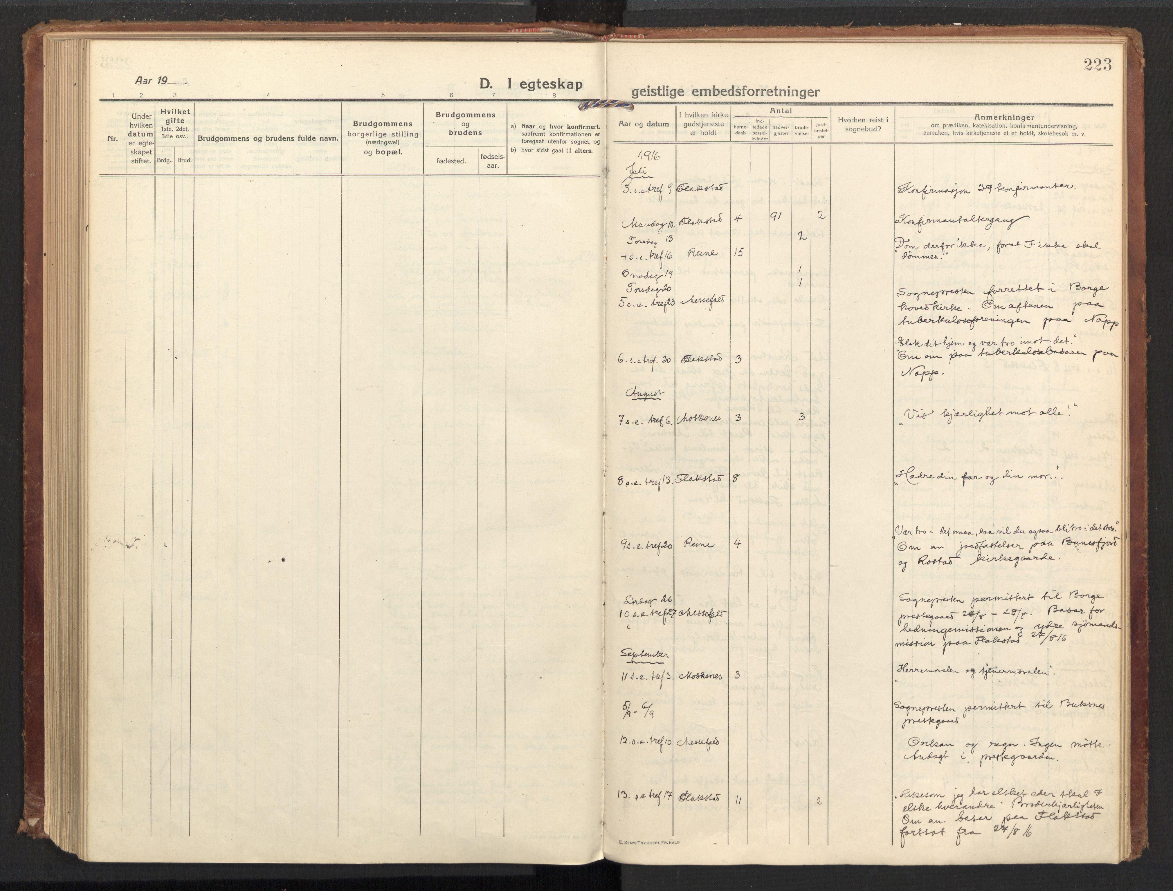 Ministerialprotokoller, klokkerbøker og fødselsregistre - Nordland, AV/SAT-A-1459/885/L1210: Parish register (official) no. 885A10, 1916-1926, p. 223