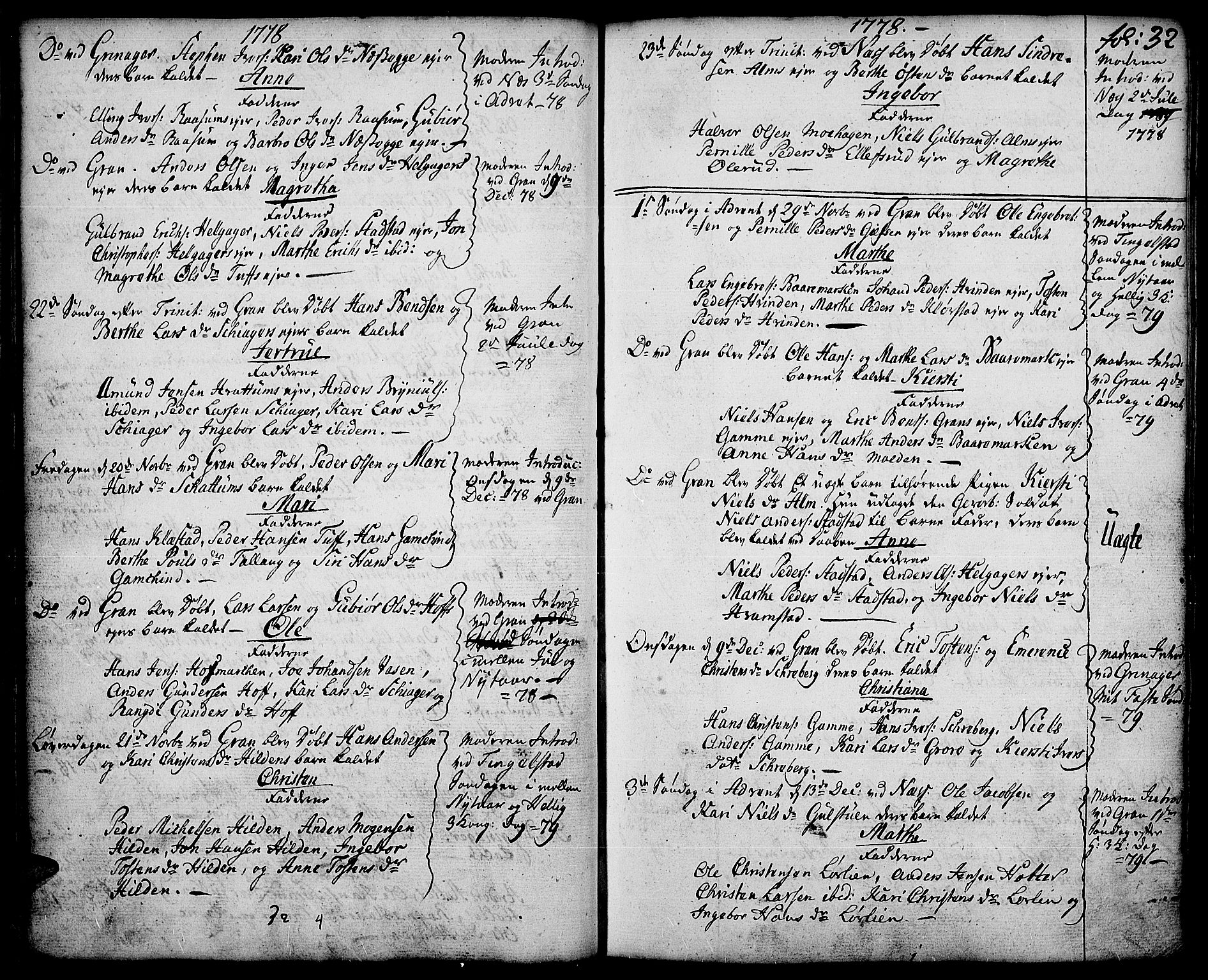 Gran prestekontor, SAH/PREST-112/H/Ha/Haa/L0005: Parish register (official) no. 5, 1776-1788, p. 32