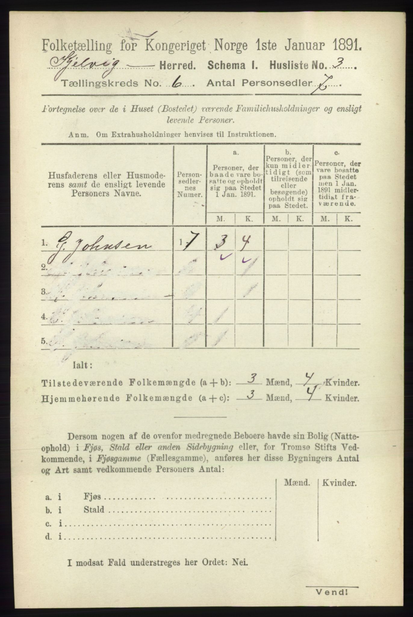 RA, 1891 census for 2019 Kjelvik, 1891, p. 585