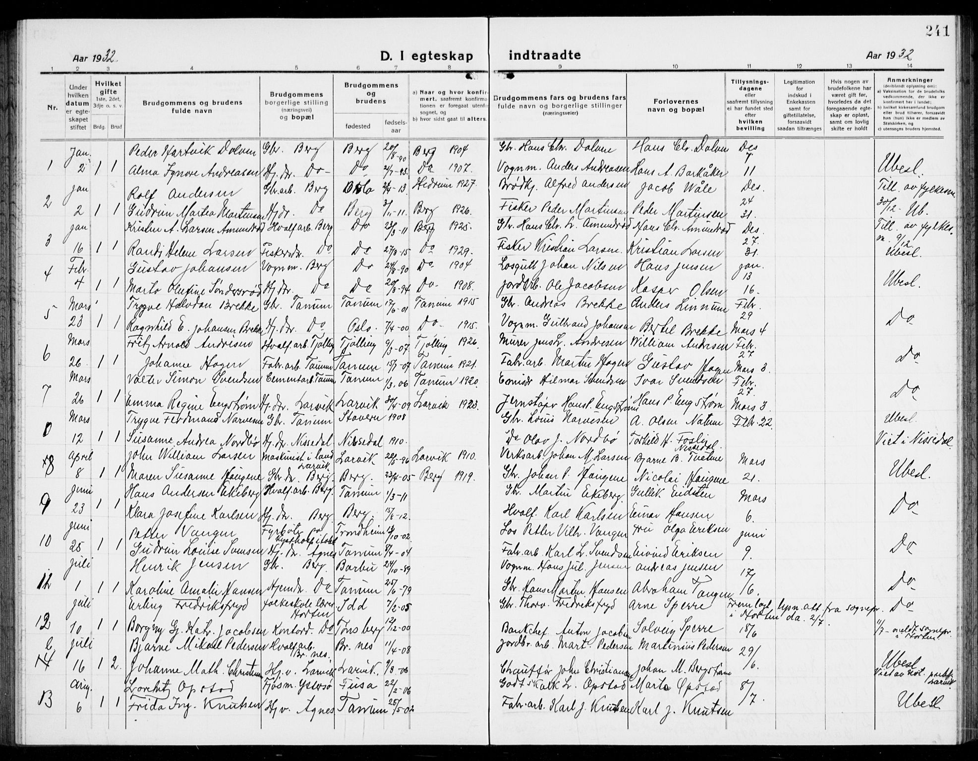 Brunlanes kirkebøker, SAKO/A-342/G/Ga/L0005: Parish register (copy) no. I 5, 1918-1941, p. 241