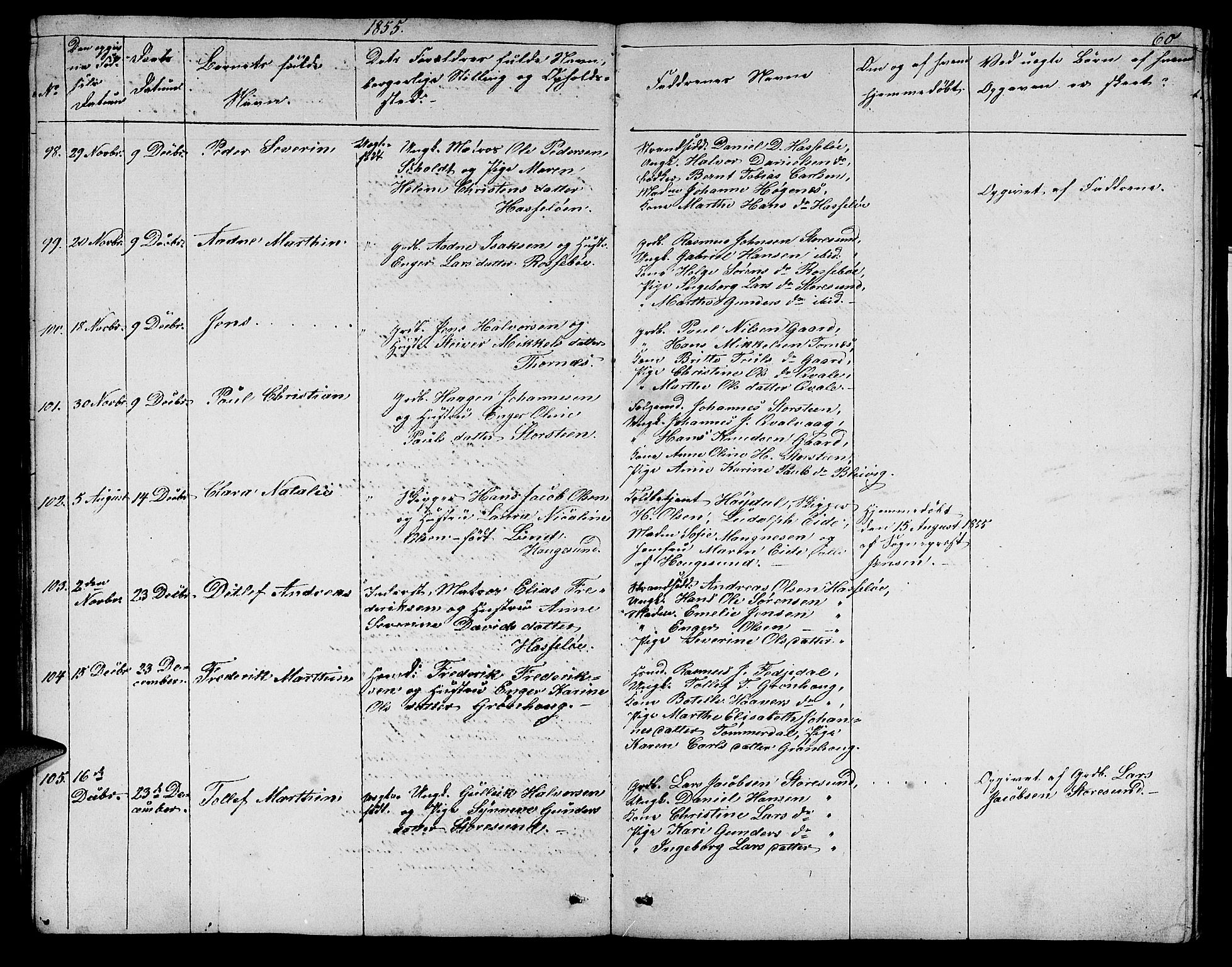 Torvastad sokneprestkontor, SAST/A -101857/H/Ha/Hab/L0004: Parish register (copy) no. B 4, 1850-1864, p. 60