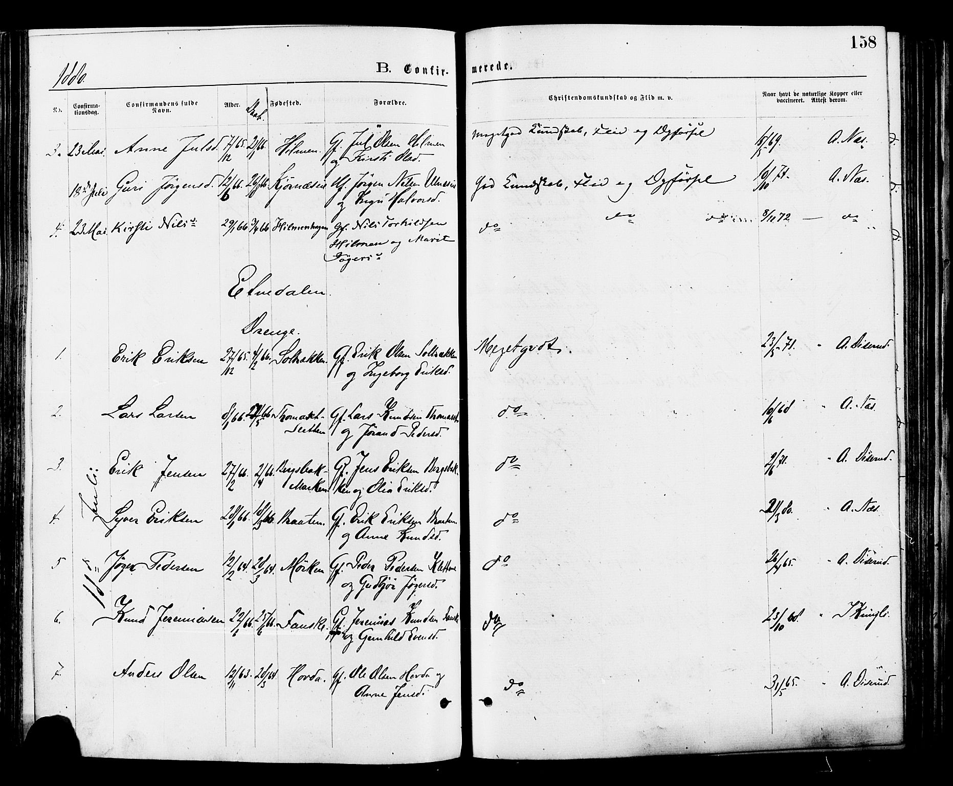 Nord-Aurdal prestekontor, SAH/PREST-132/H/Ha/Haa/L0009: Parish register (official) no. 9, 1876-1882, p. 158