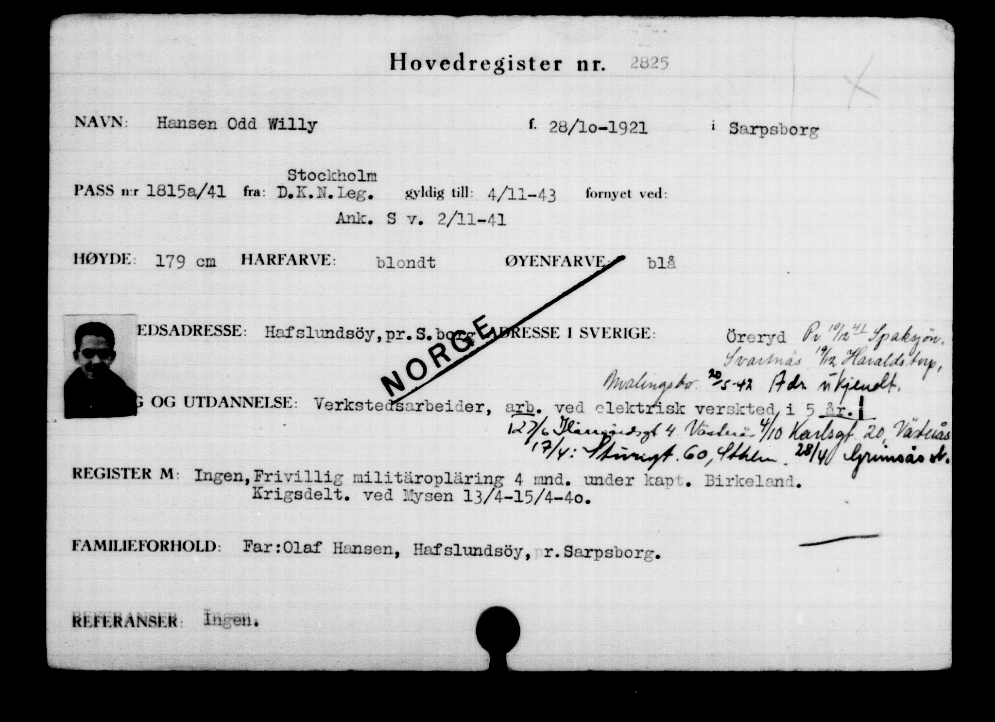 Utenriksstasjonene, Legasjonen i Stockholm, Flyktningkontoret, AV/RA-S-6753/V/Va/L0003: Kjesäterkartoteket, flyktninger med registreringsnr. 2001-3495, 1940-1945, p. 1221