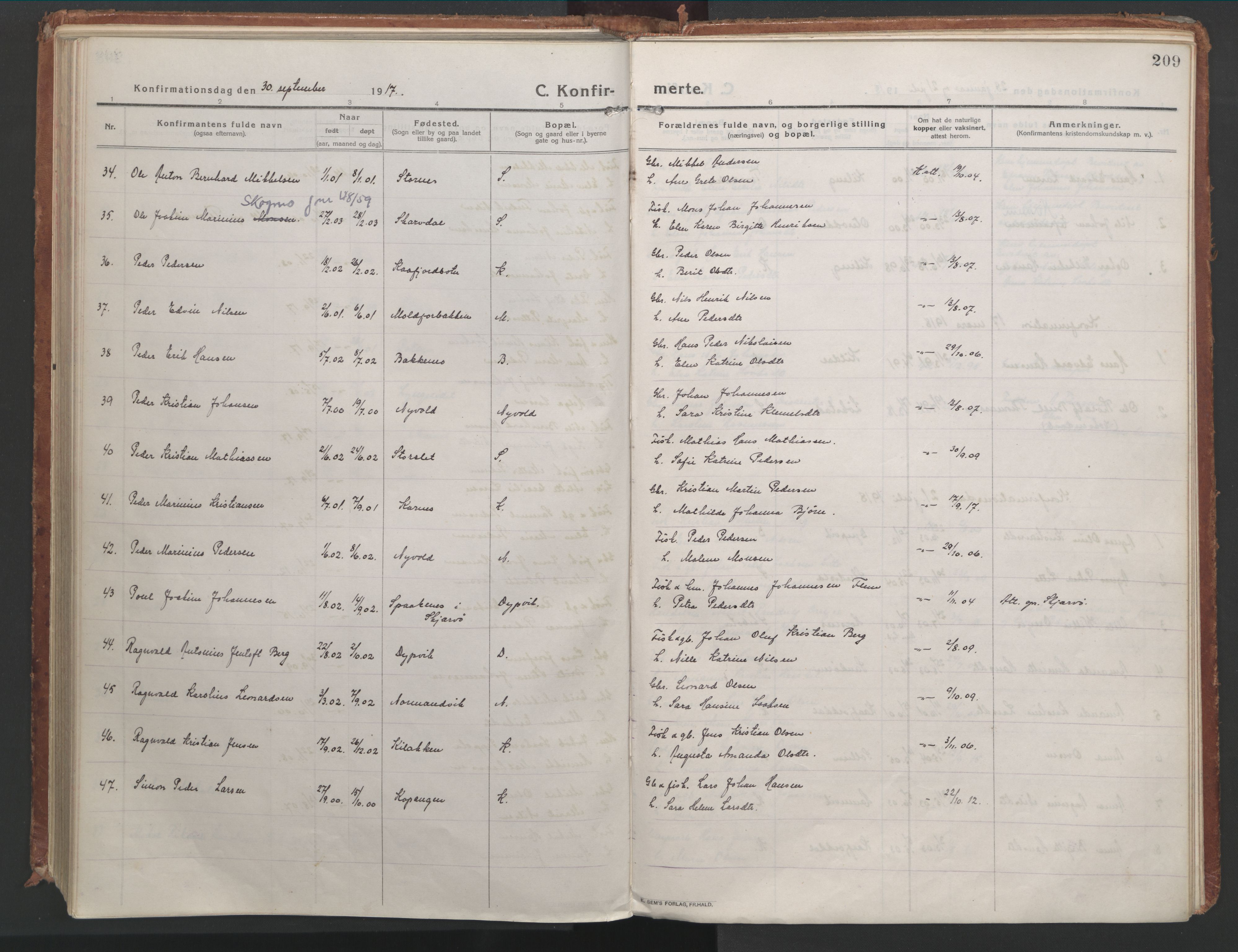 Lyngen sokneprestembete, AV/SATØ-S-1289/H/He/Hea/L0012kirke: Parish register (official) no. 12, 1914-1923, p. 209