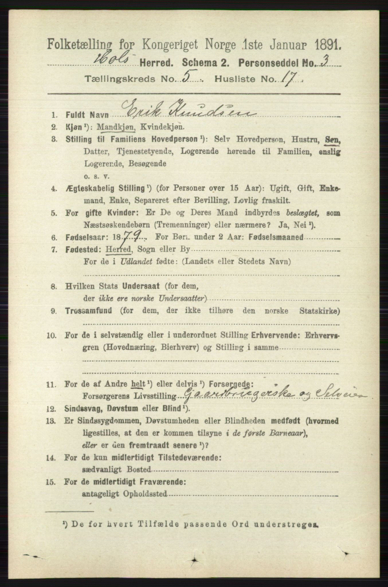 RA, 1891 census for 0620 Hol, 1891, p. 1556