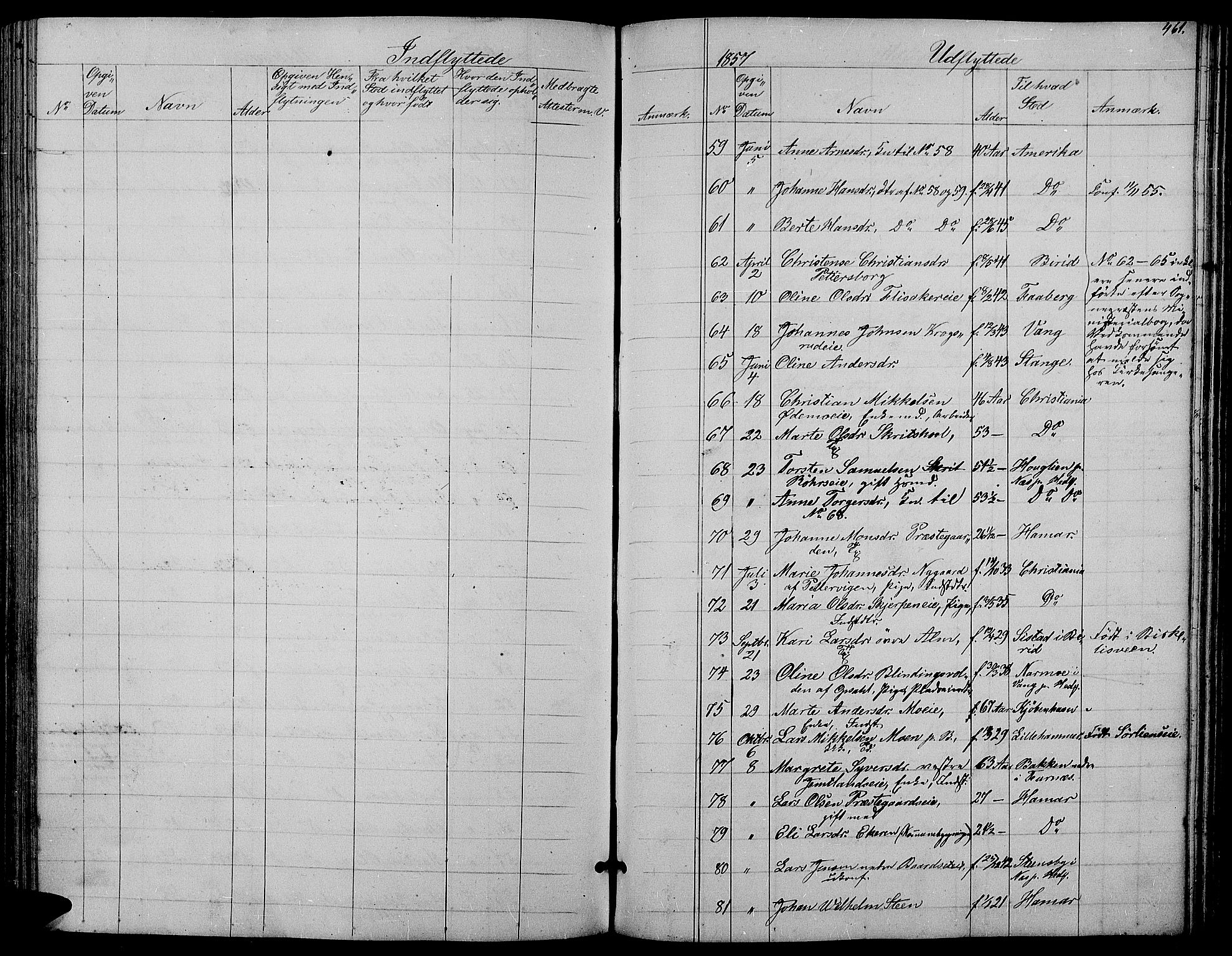 Ringsaker prestekontor, AV/SAH-PREST-014/L/La/L0006: Parish register (copy) no. 6, 1851-1860, p. 461