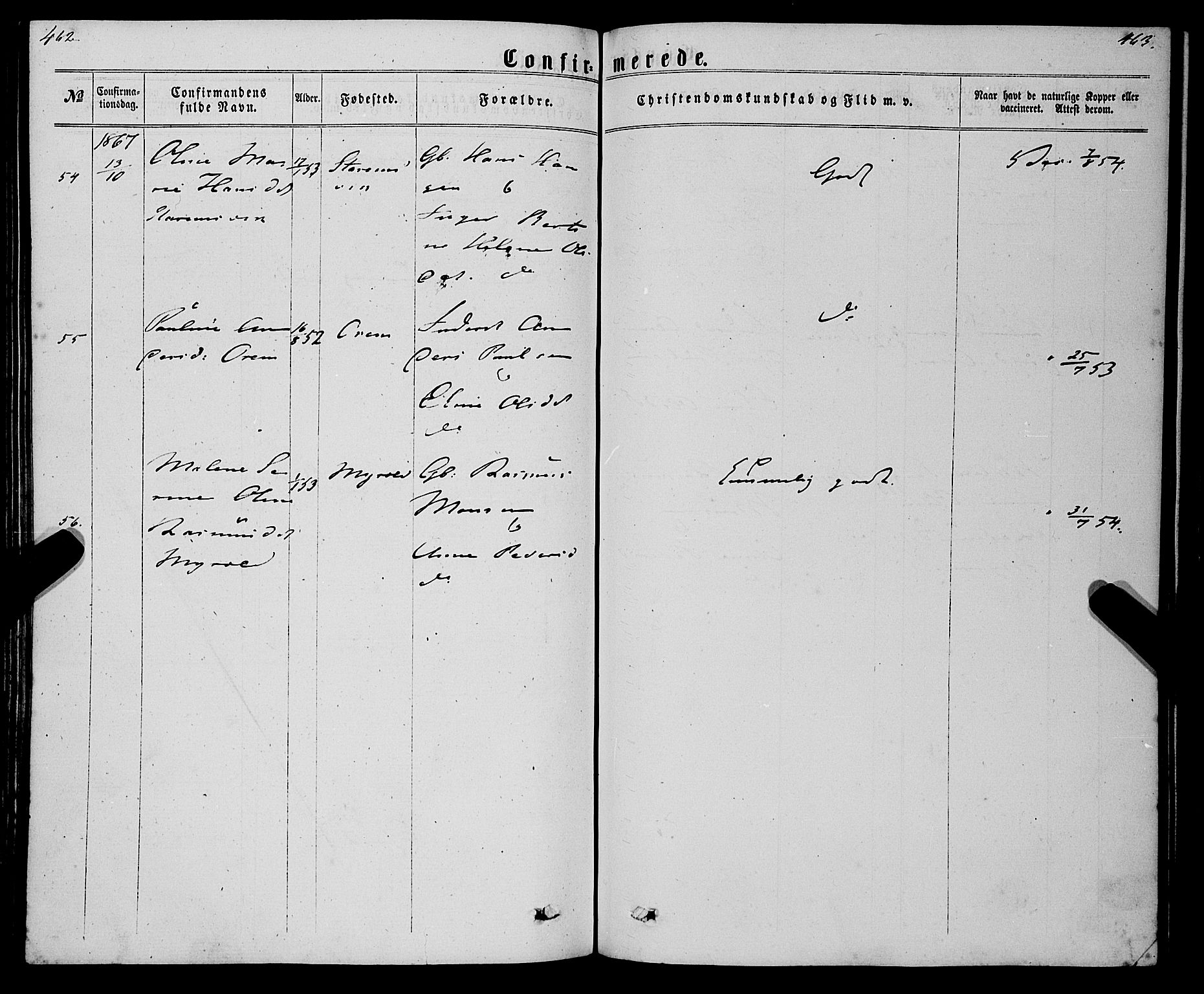 Eid sokneprestembete, AV/SAB-A-82301/H/Haa/Haaa/L0009: Parish register (official) no. A 9, 1861-1868, p. 462-463