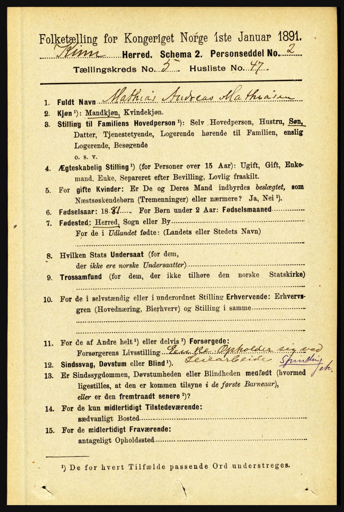 RA, 1891 census for 1437 Kinn, 1891, p. 2075